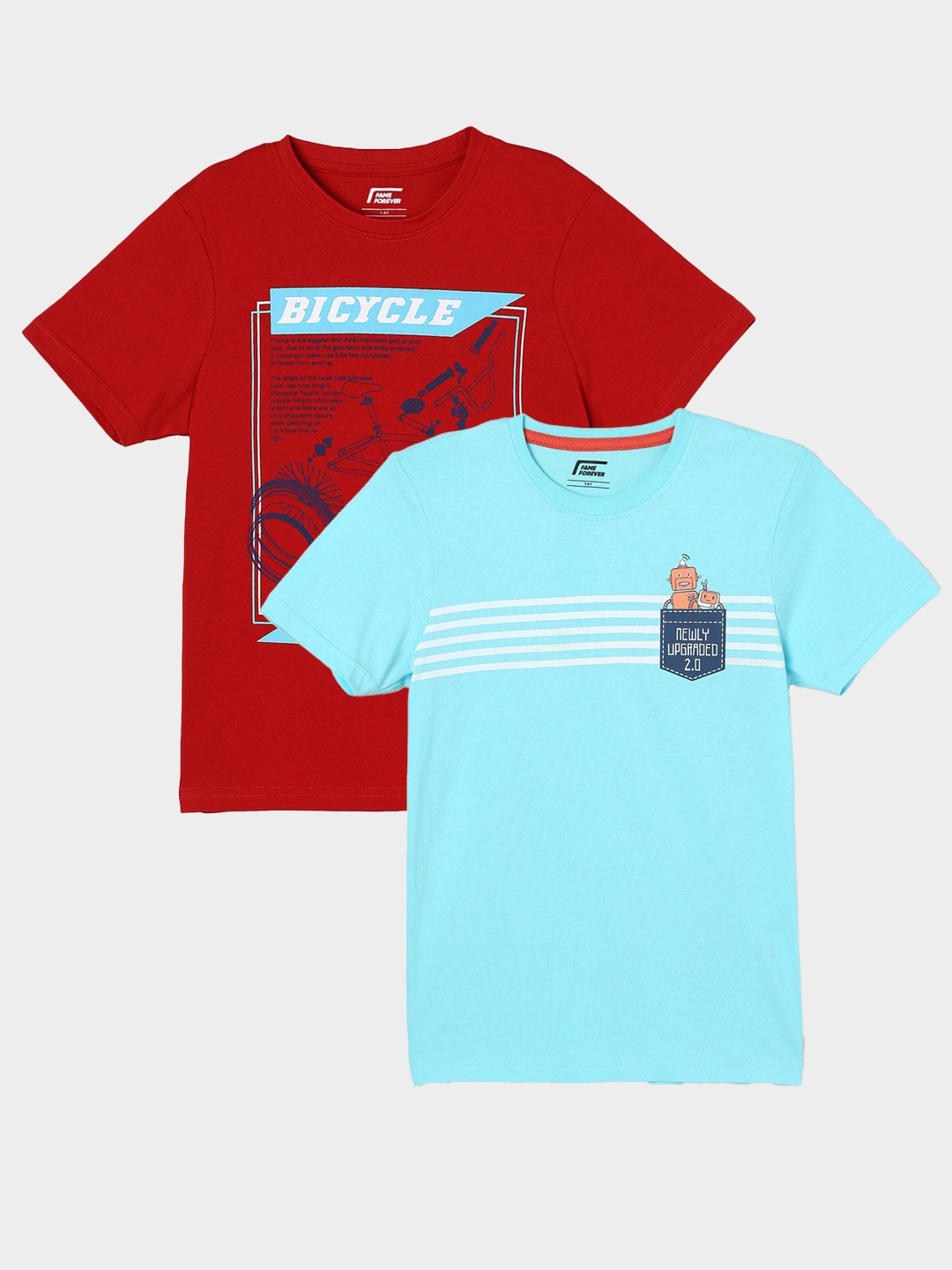 

Fame Forever by Lifestyle Boys Pack Of 2 Printed Cotton T-Shirt, Blue