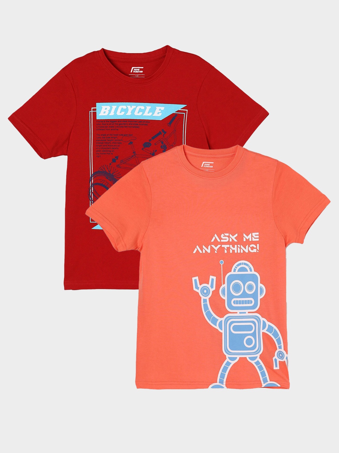 

Fame Forever by Lifestyle Boys Pack Of 2 Printed Cotton T-Shirt, Coral