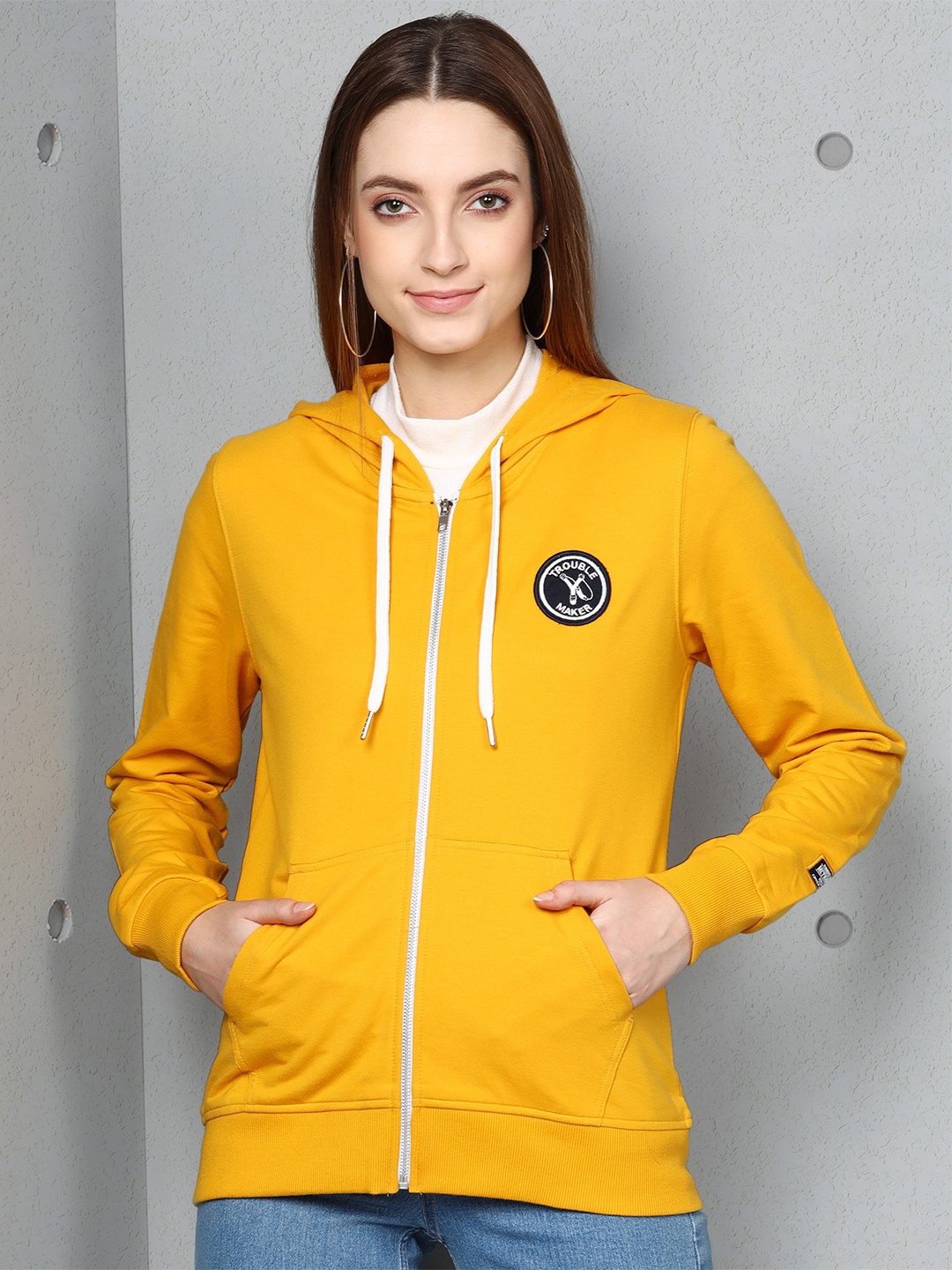 

Metronaut Front-Open Full Sleeve Hooded Sweatshirt, Mustard