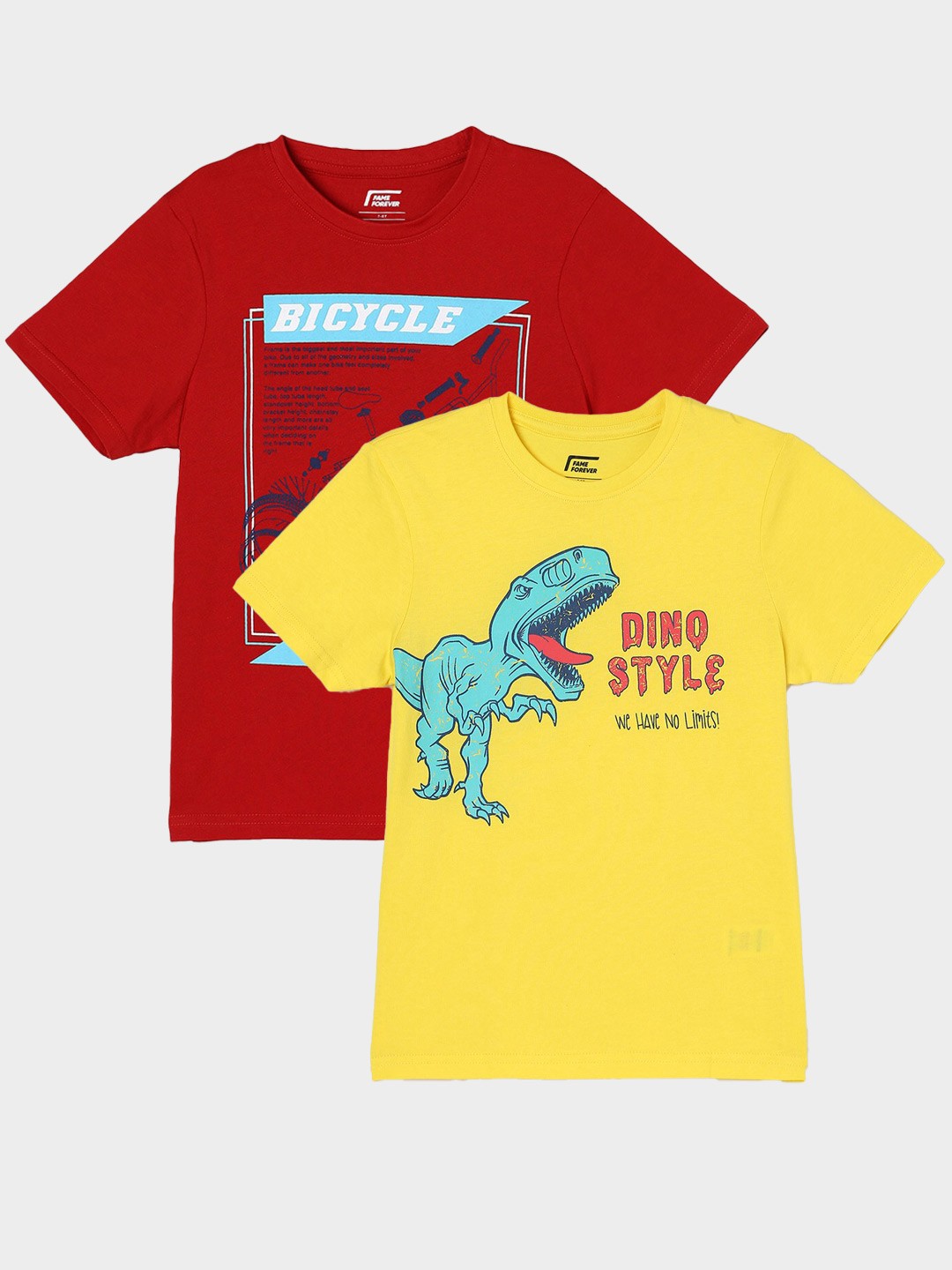 

Fame Forever by Lifestyle Boys Pack Of 2 Printed Cotton T-Shirt, Yellow