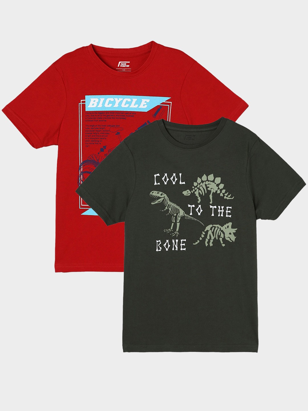 

Fame Forever by Lifestyle Boys Pack Of 2 Printed Cotton T-Shirts, Olive