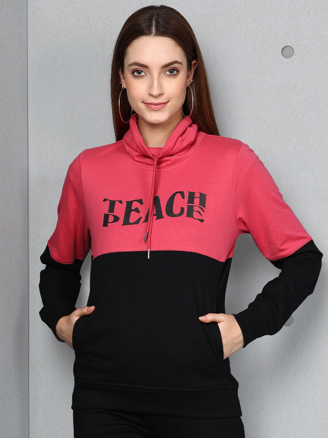 

Metronaut Colorblock Printed Full Sleeve Turtle Neck Sweatshirt, Pink