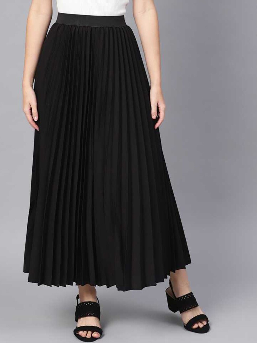 

DEKLOOK Accordion Pleated A-Line Maxi Skirt, Black