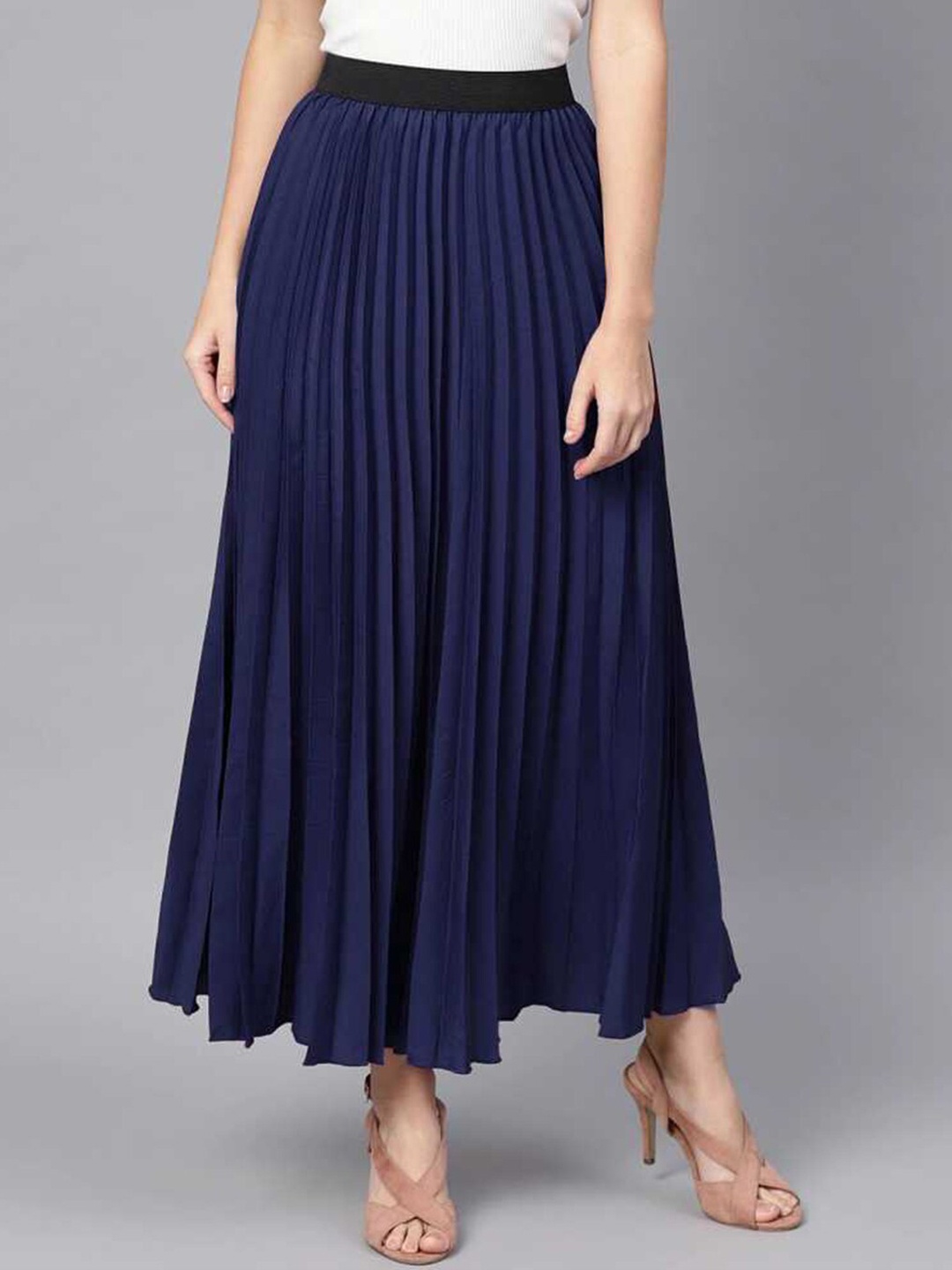 

DEKLOOK Accordion Pleated A-Line Maxi Skirt, Blue
