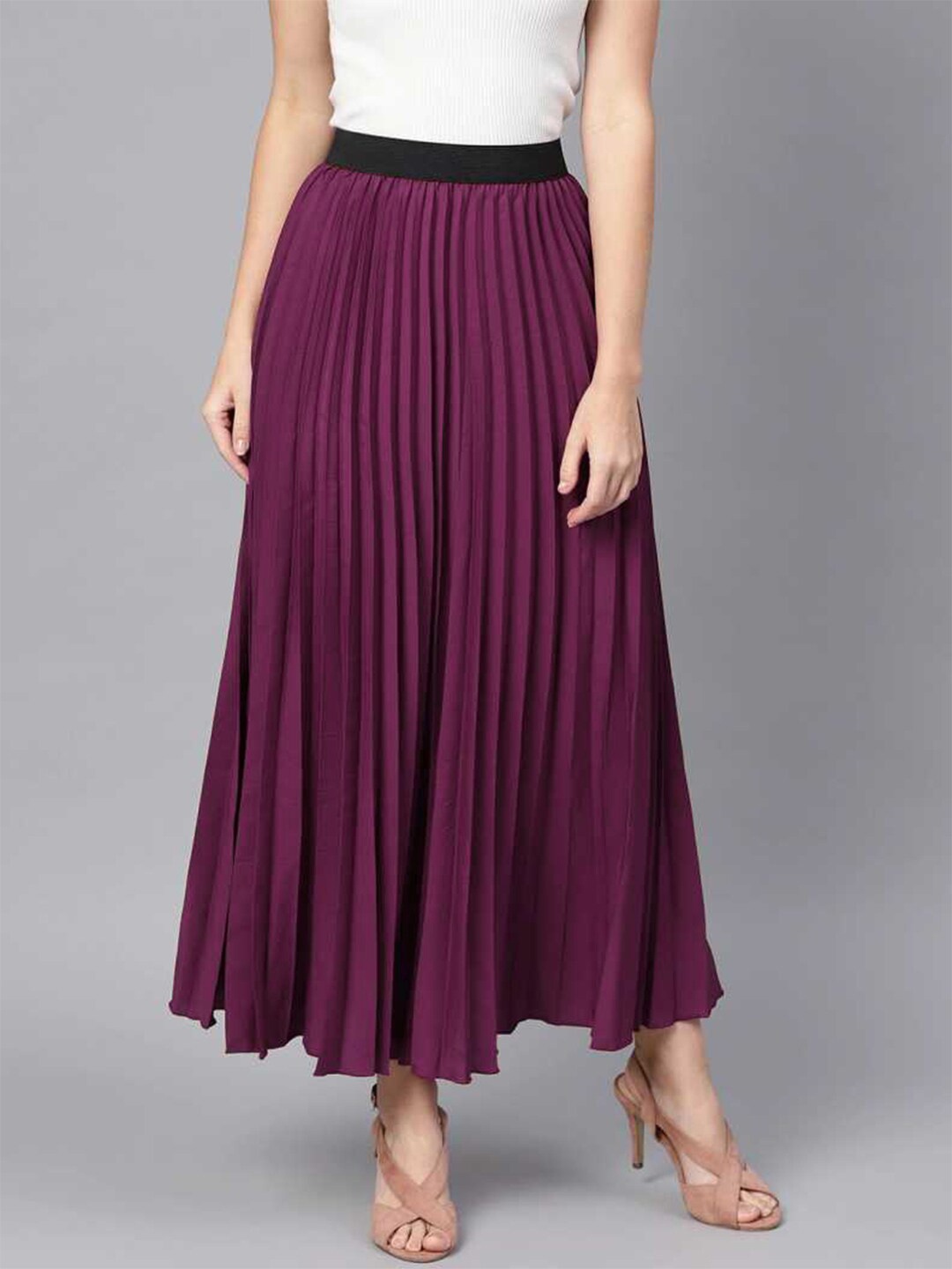 

DEKLOOK Accordion Pleated A-Line Maxi Skirt, Purple