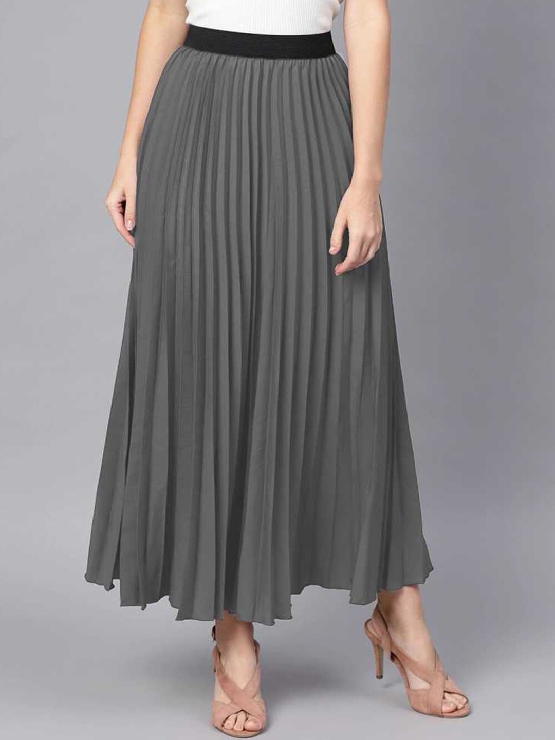 

DEKLOOK Accordion Pleated A-Line Maxi Skirt, Grey melange