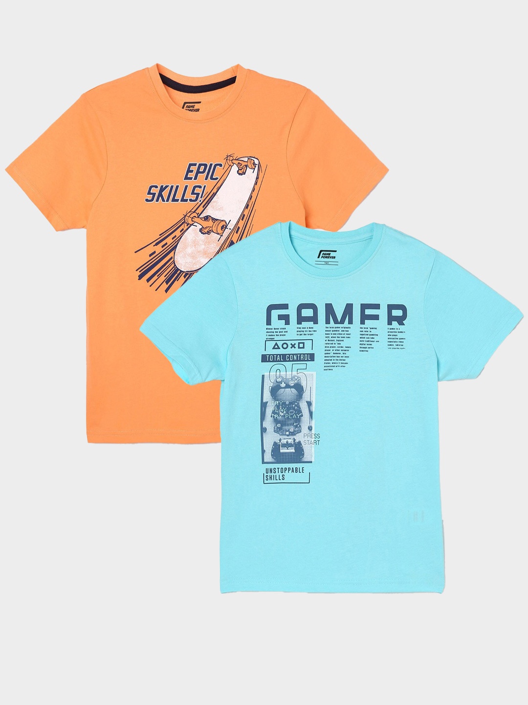

Fame Forever by Lifestyle Boys Pack Of 2 Printed Cotton T-Shirts, Blue