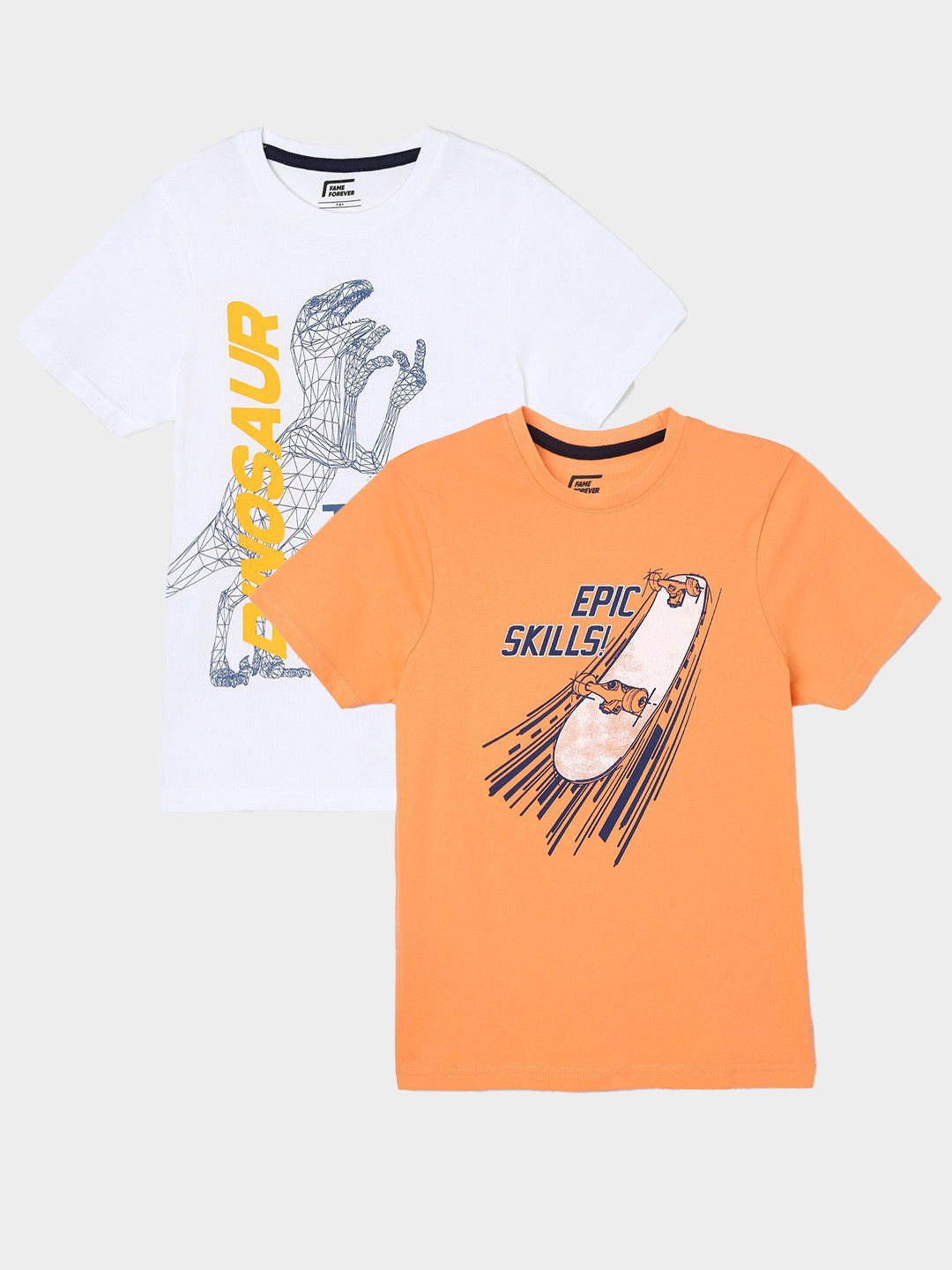 

Fame Forever by Lifestyle Boys Pack Of 2 Graphic Printed Cotton T-Shirts, Coral