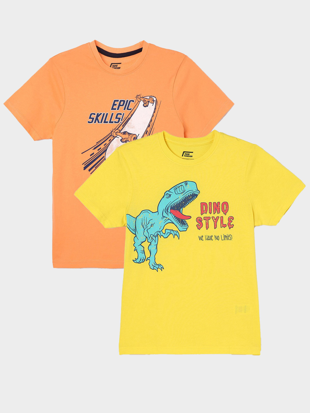 

Fame Forever by Lifestyle Boys Pack Of 2 Graphic Printed Cotton T-Shirts, Yellow