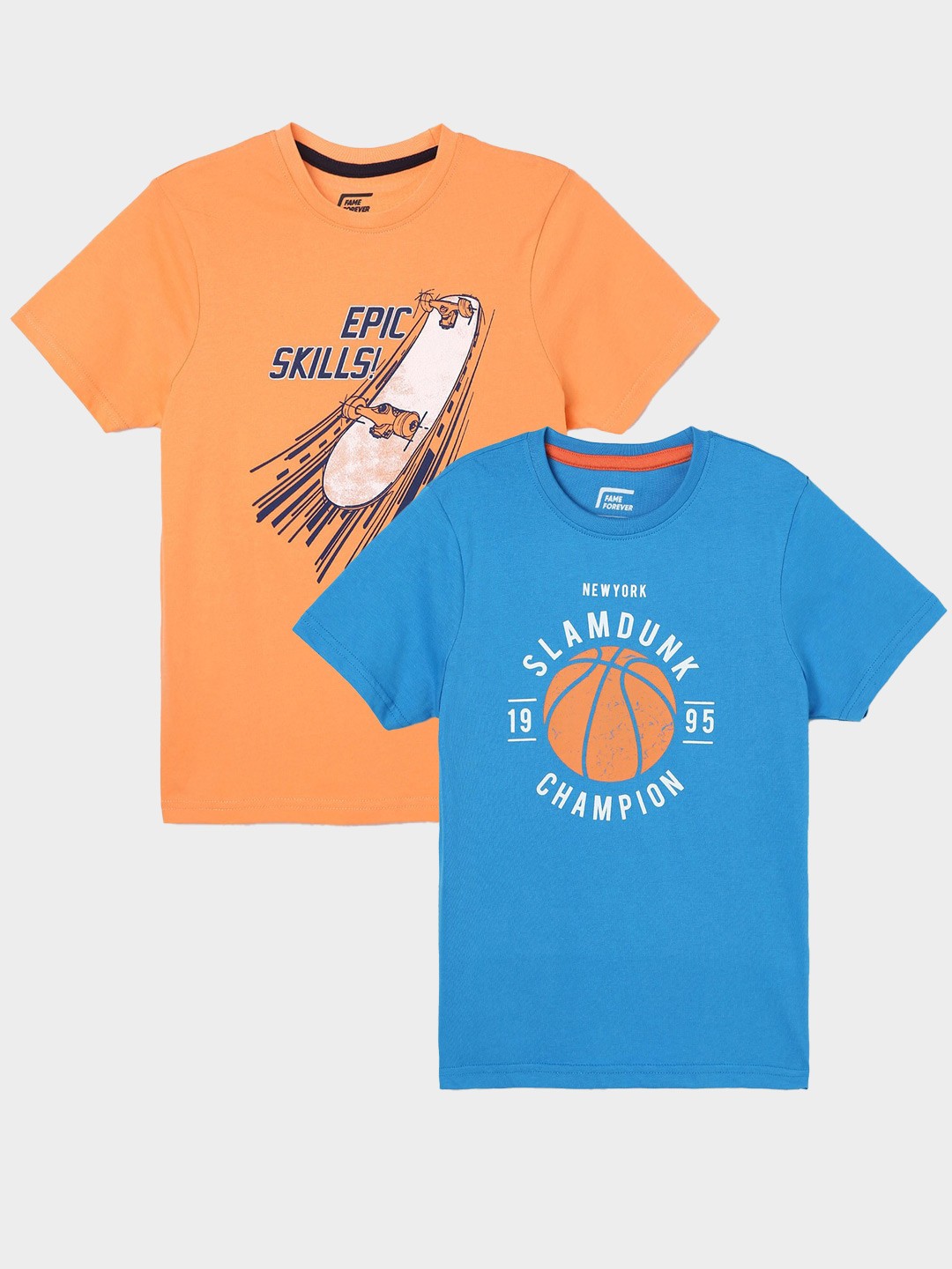 

Fame Forever by Lifestyle Boys Pack Of 2 Printed Cotton T-Shirts, Blue
