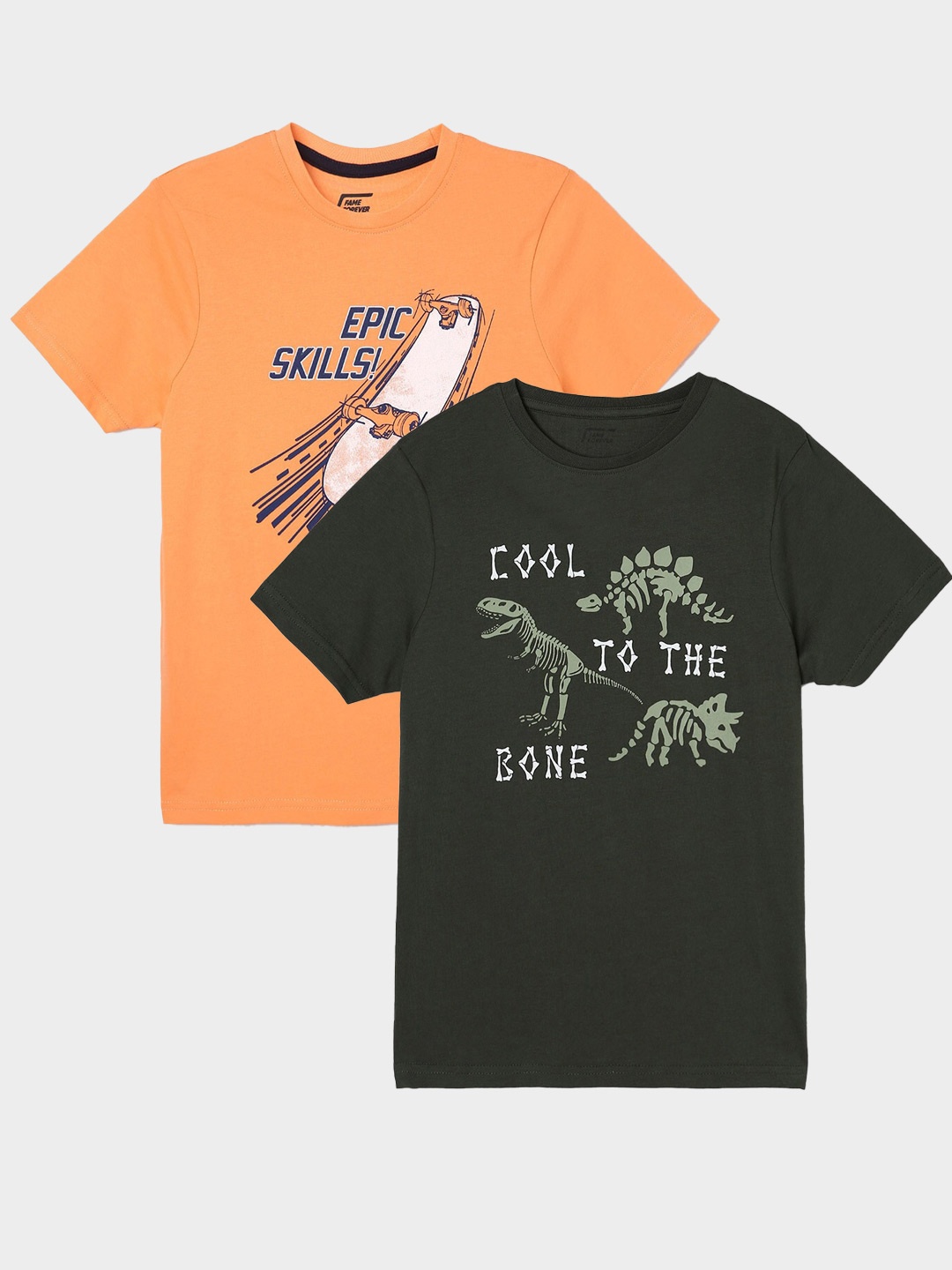 

Fame Forever by Lifestyle Boys Pack Of 2 Printed Cotton T-Shirts, Olive