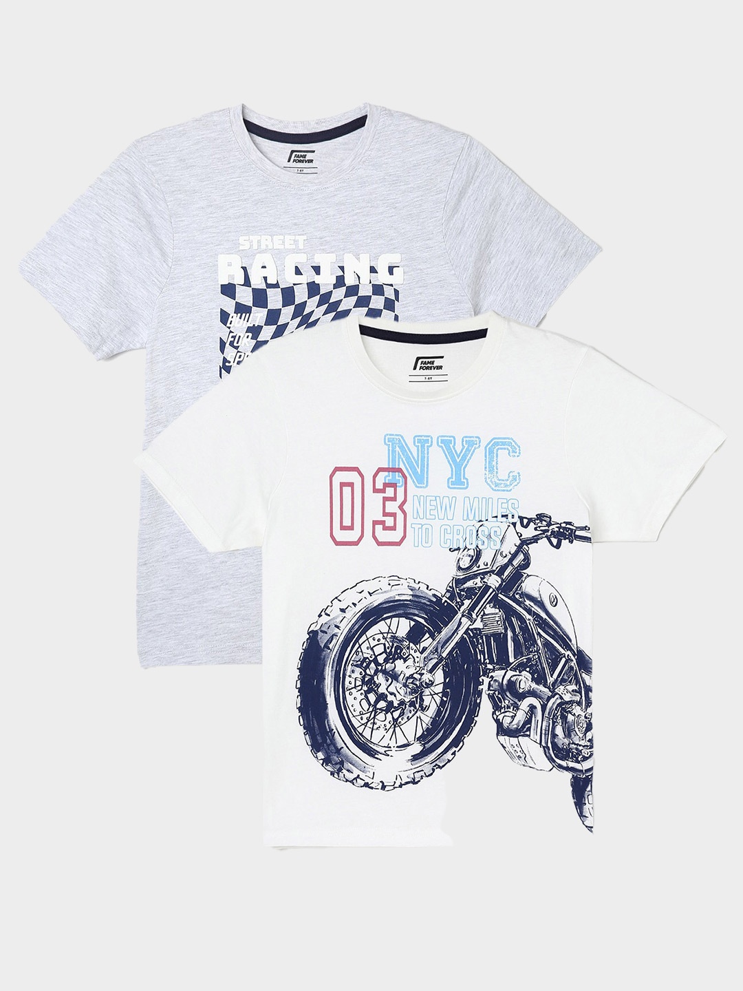 

Fame Forever by Lifestyle Boys Pack Of 2 Graphic Printed Cotton T-Shirts, Off white
