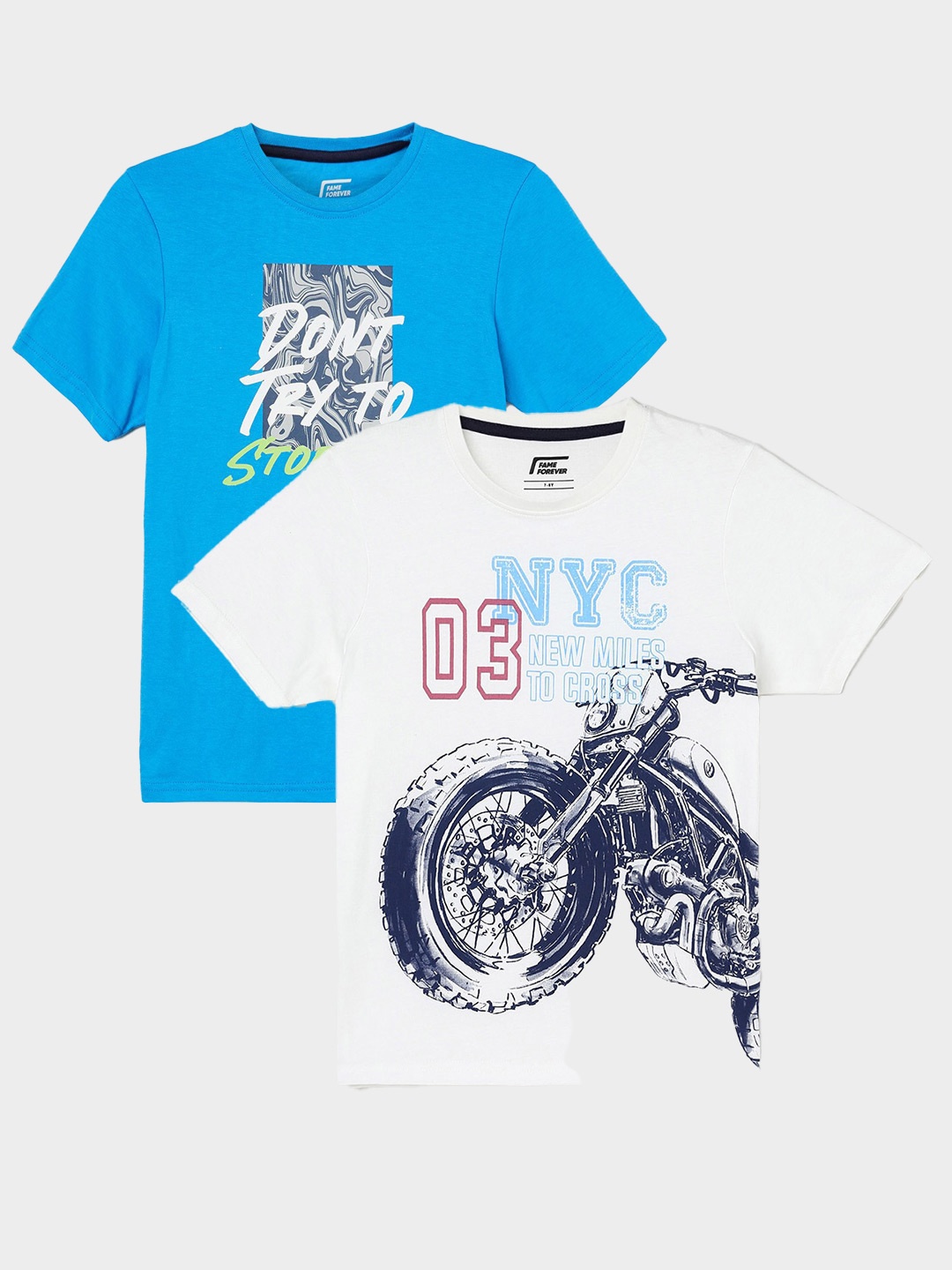 

Fame Forever by Lifestyle Boys Pack Of 2 Printed Cotton T-Shirts, Off white