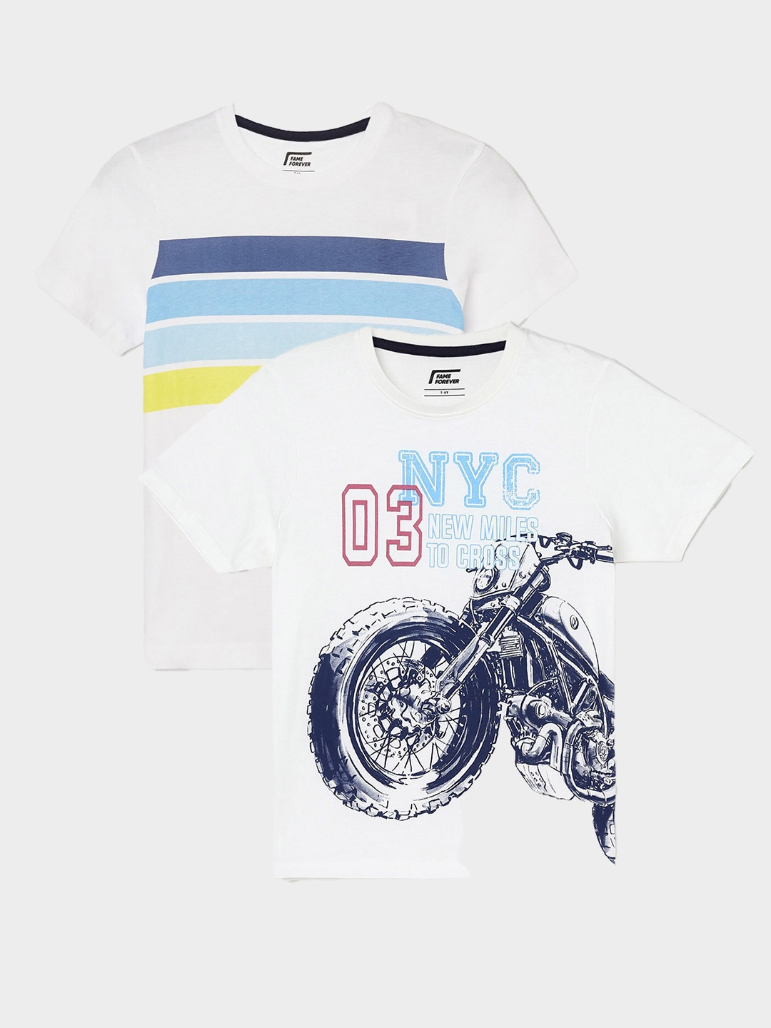 

Fame Forever by Lifestyle Boys Pack Of 2 Printed Cotton T-Shirts, Off white