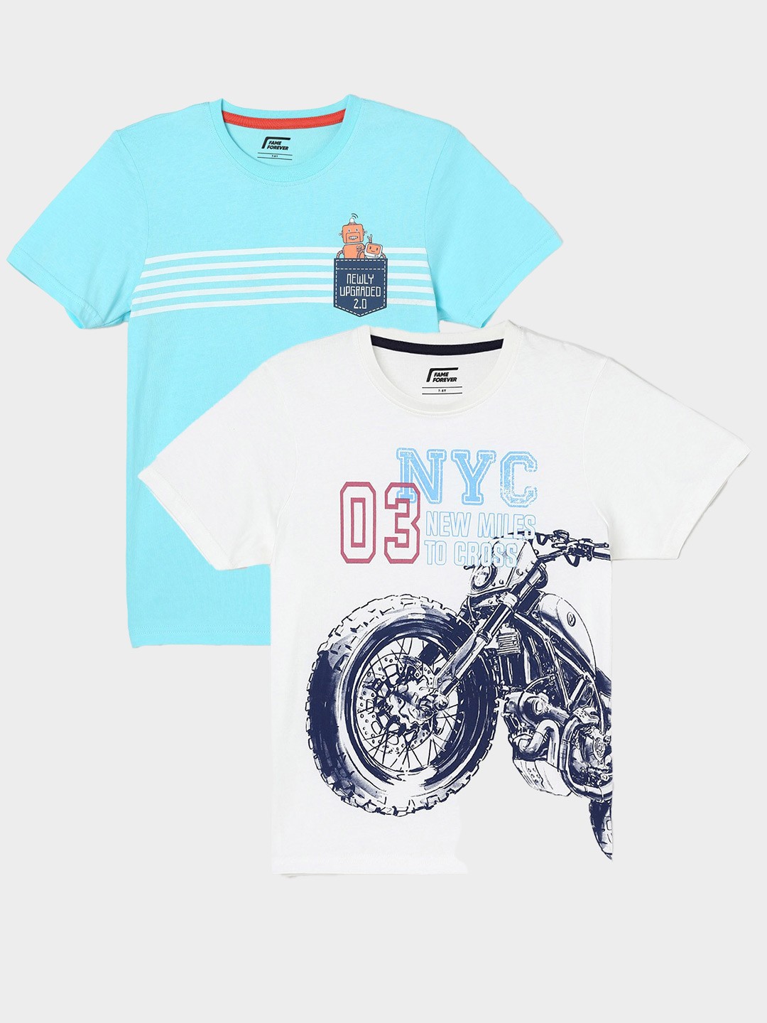 

Fame Forever by Lifestyle Boys Pack Of 2 Printed Cotton T-Shirts, Off white