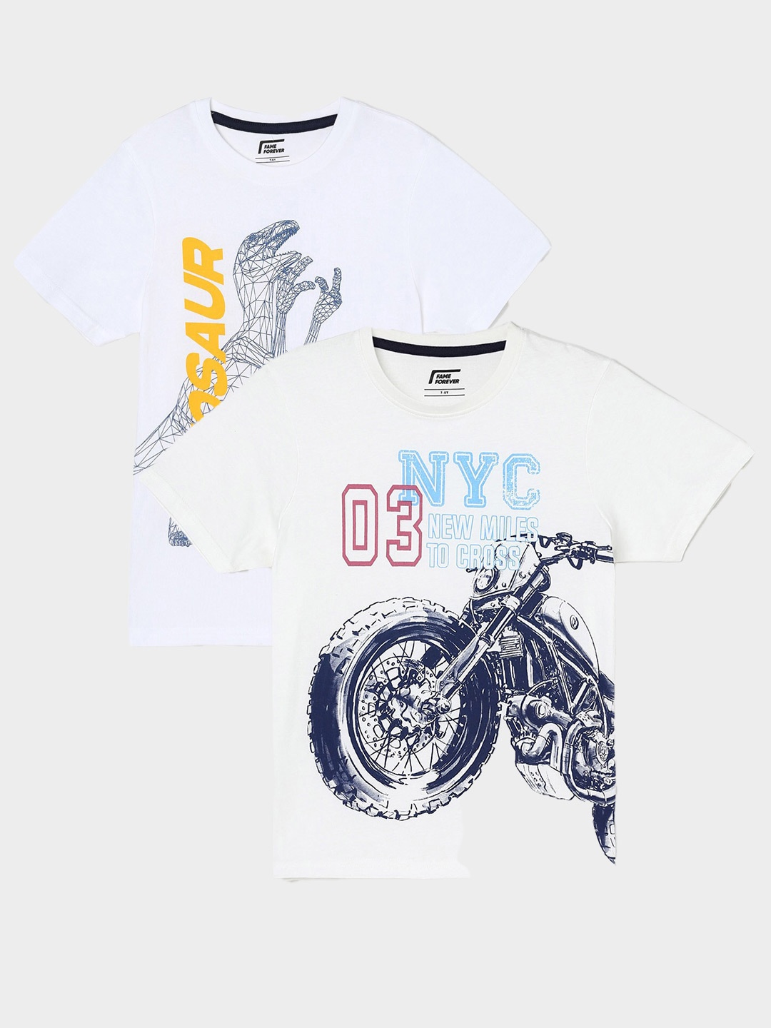 

Fame Forever by Lifestyle Boys Pack Of 2 Printed Cotton T-Shirts, Off white