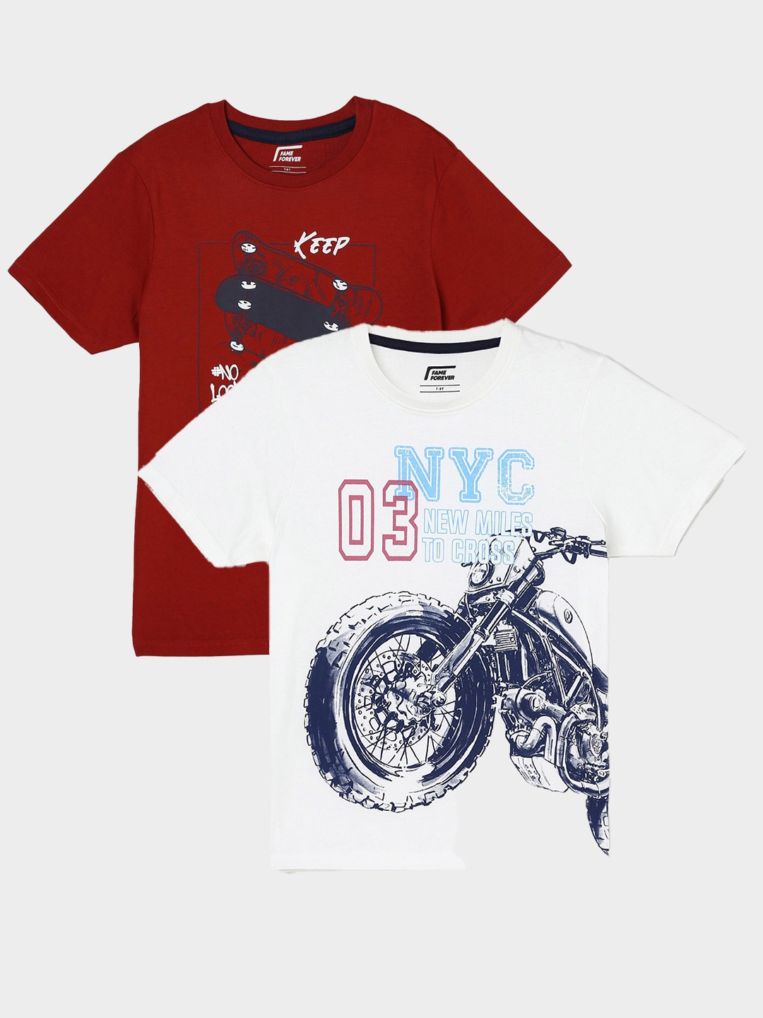 

Fame Forever by Lifestyle Boys Pack Of 2 Printed Cotton T-Shirts, Off white