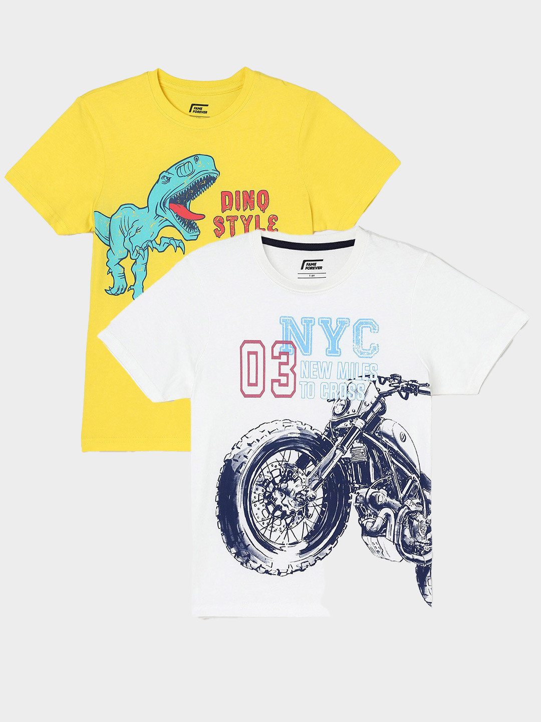 

Fame Forever by Lifestyle Boys Pack Of 2 Typography Printed Cotton T-Shirts, Yellow