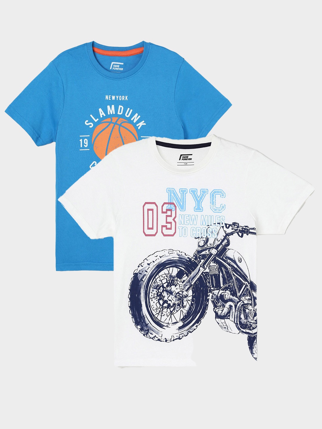 

Fame Forever by Lifestyle Boys Pack Of 2 Printed Cotton T-Shirts, Off white