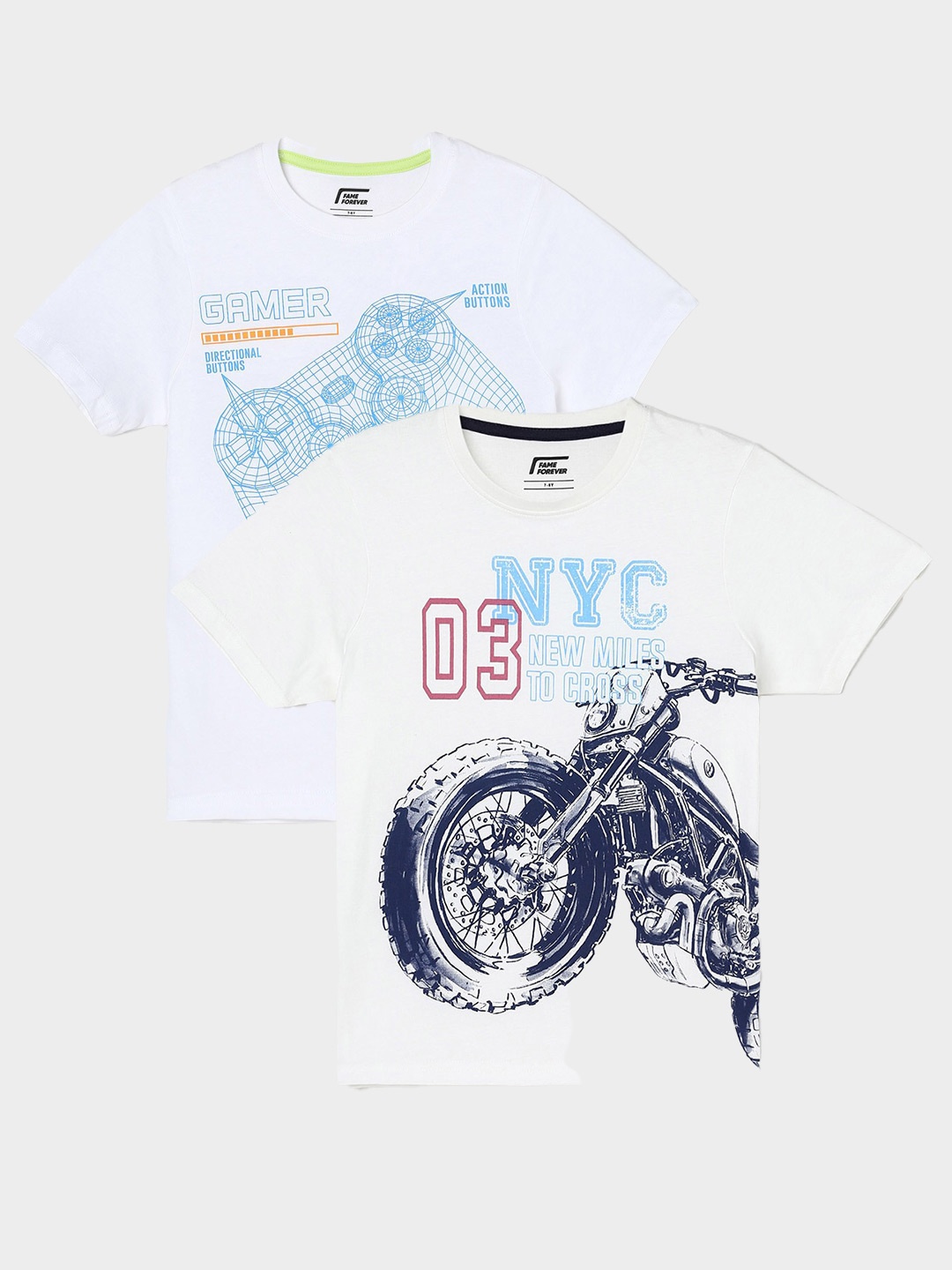 

Fame Forever by Lifestyle Boys Pack Of 2 Printed Cotton T-Shirts, Off white