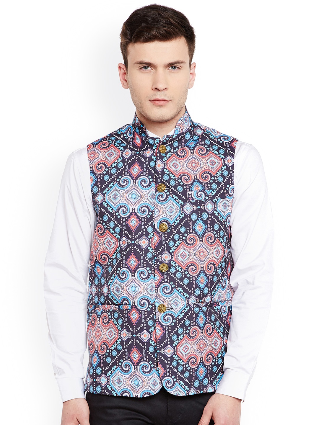 

Wintage Multicolored Printed Nehru Jacket, Multi