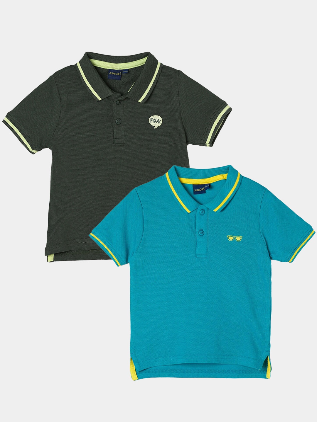 

Juniors by Lifestyle Pack Of 2 Polo Collar Pure Cotton T-Shirts, Turquoise blue