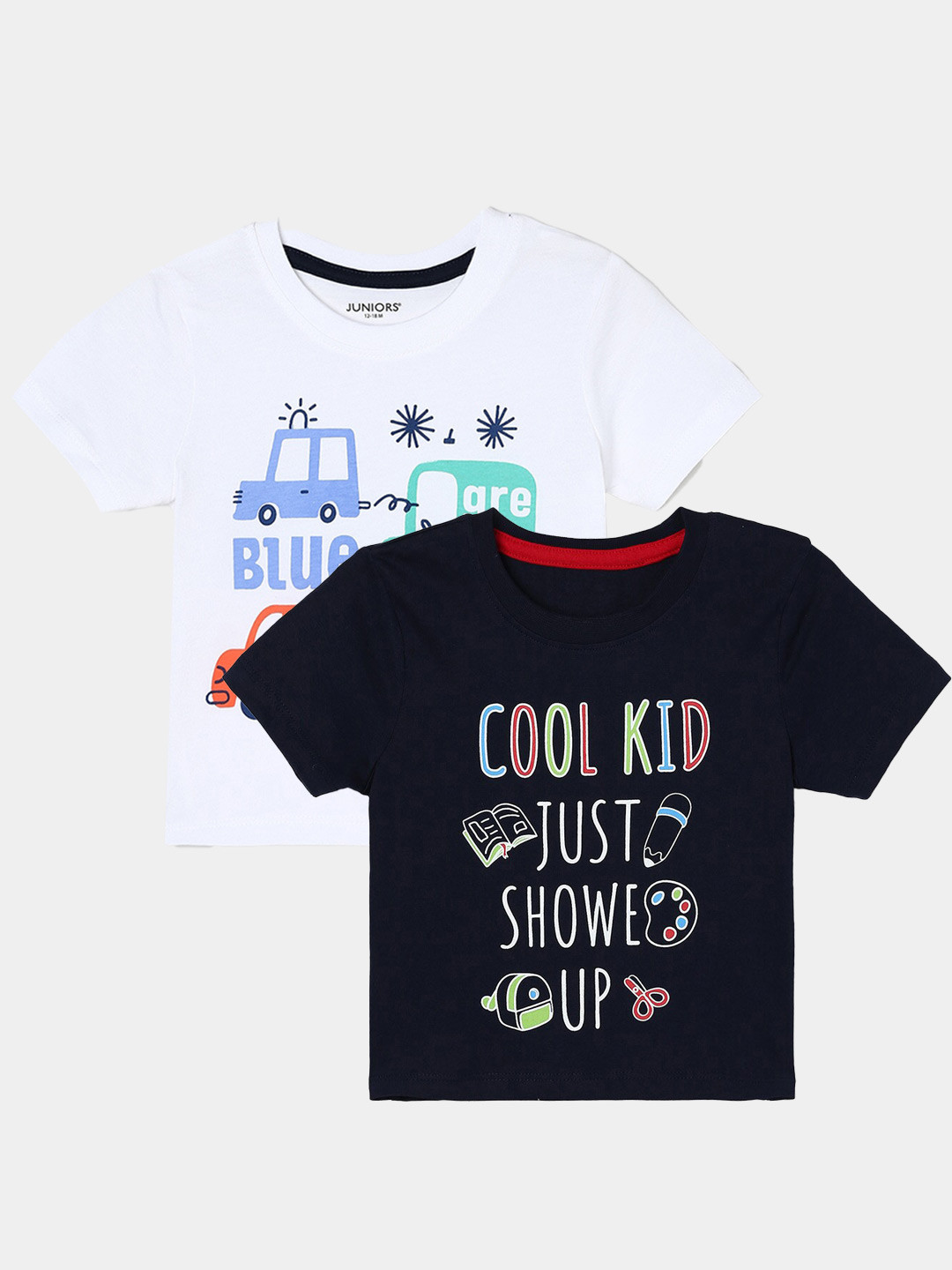 

Juniors by Lifestyle Boys Pack Of 2 Printed Short Sleeves Cotton T-shirts, Navy blue
