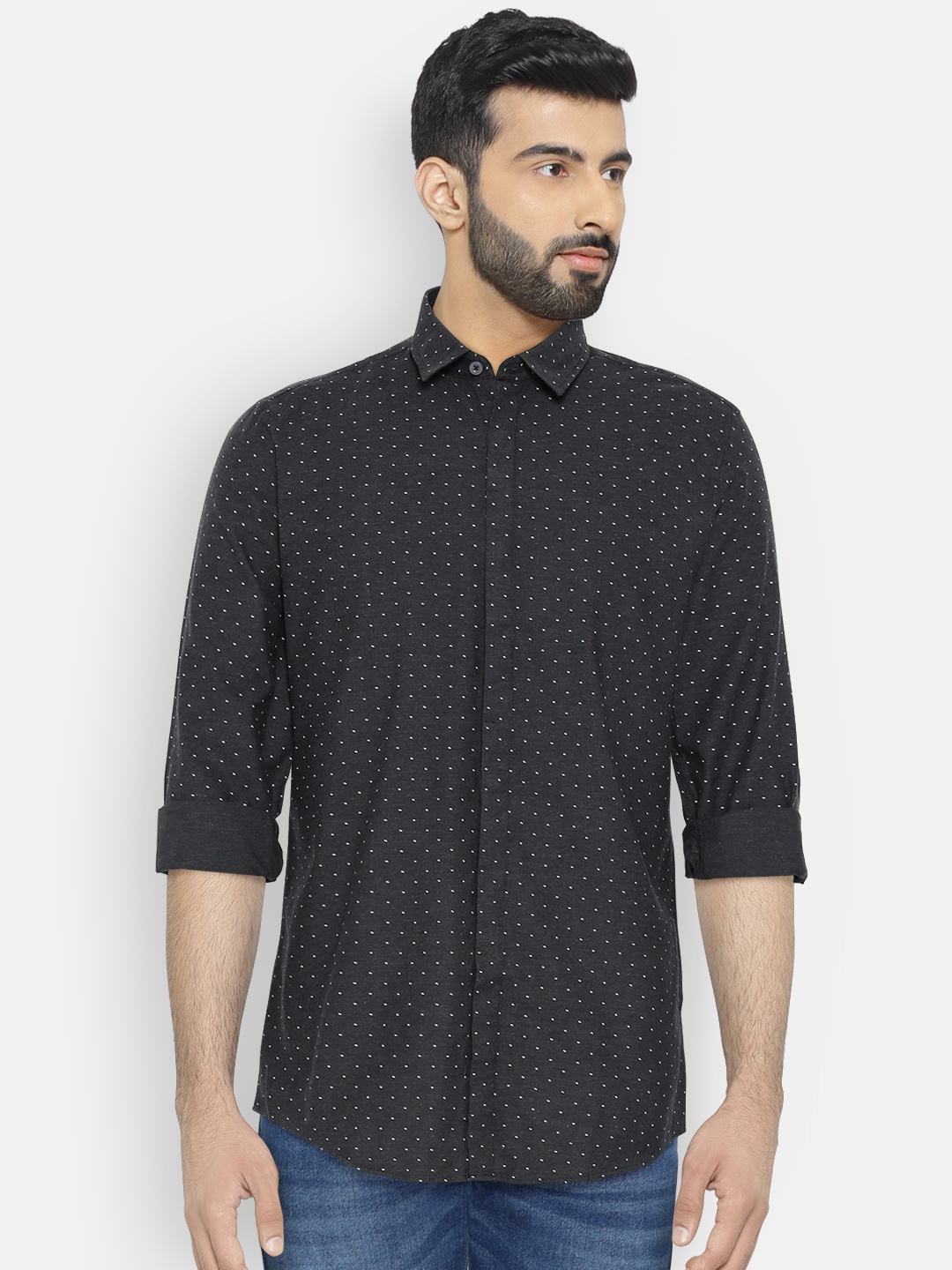 

Jack & Jones Men Charcoal Grey Slim Fit Printed Casual Shirt