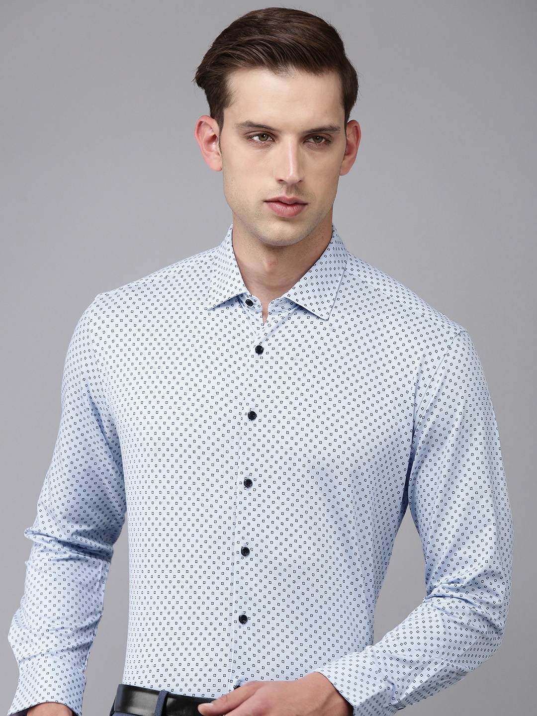 

Van Heusen Slim Fit Opaque Printed Formal Shirt, Blue