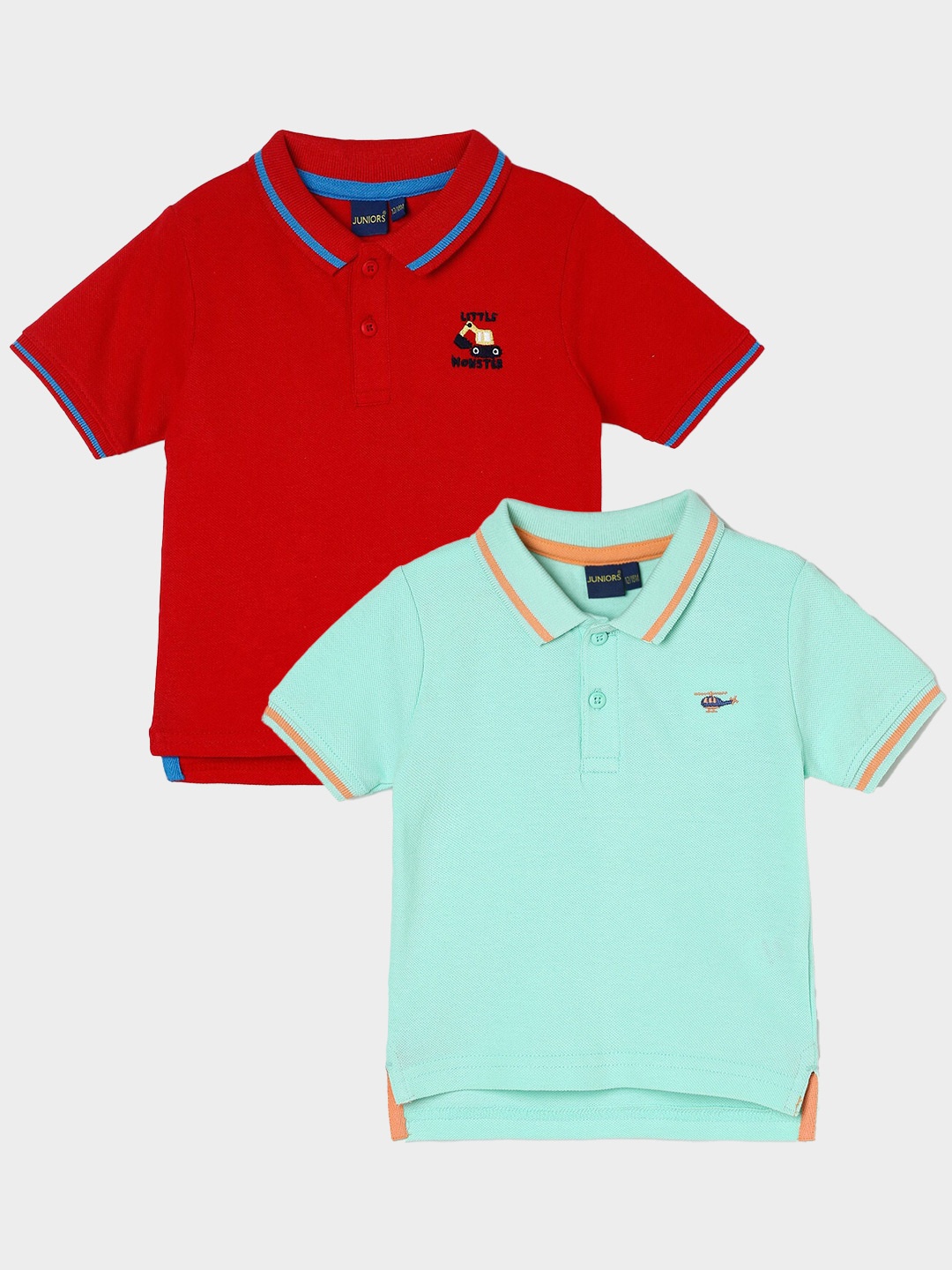 Juniors by Lifestyle Pack Of 2 Polo Collar Cotton T-Shirts, Green