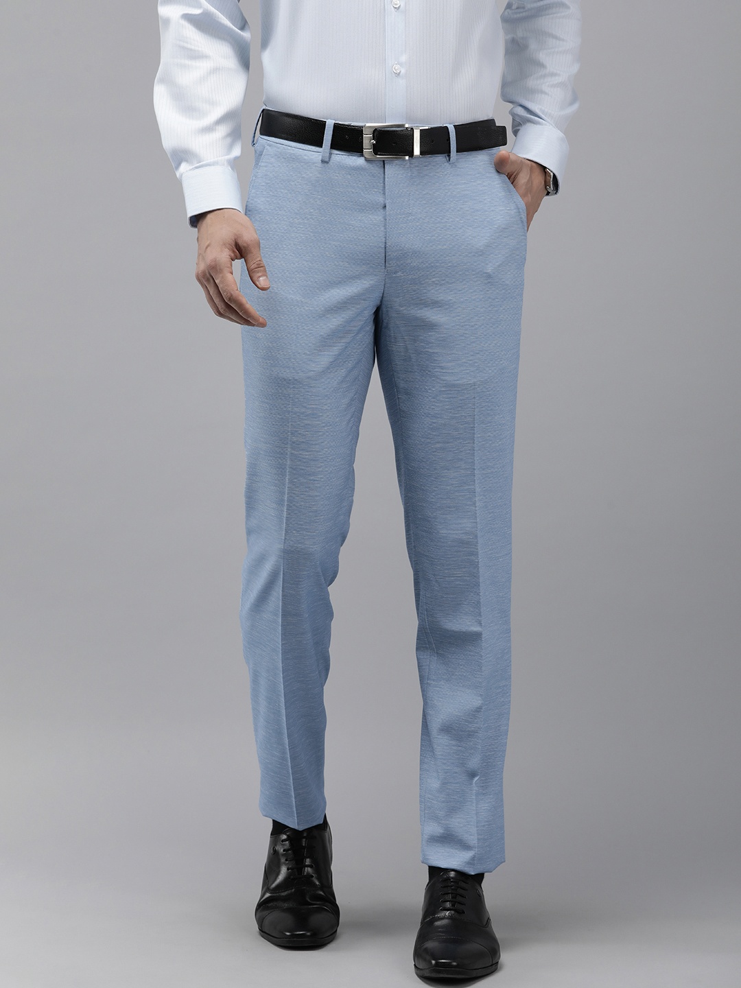 

Van Heusen Men Self Design Textured Slim Fit Formal Trousers, Blue