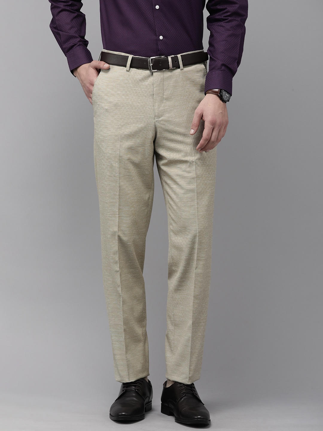 

Van Heusen Men Textured Custom Fit Formal Trousers, Khaki