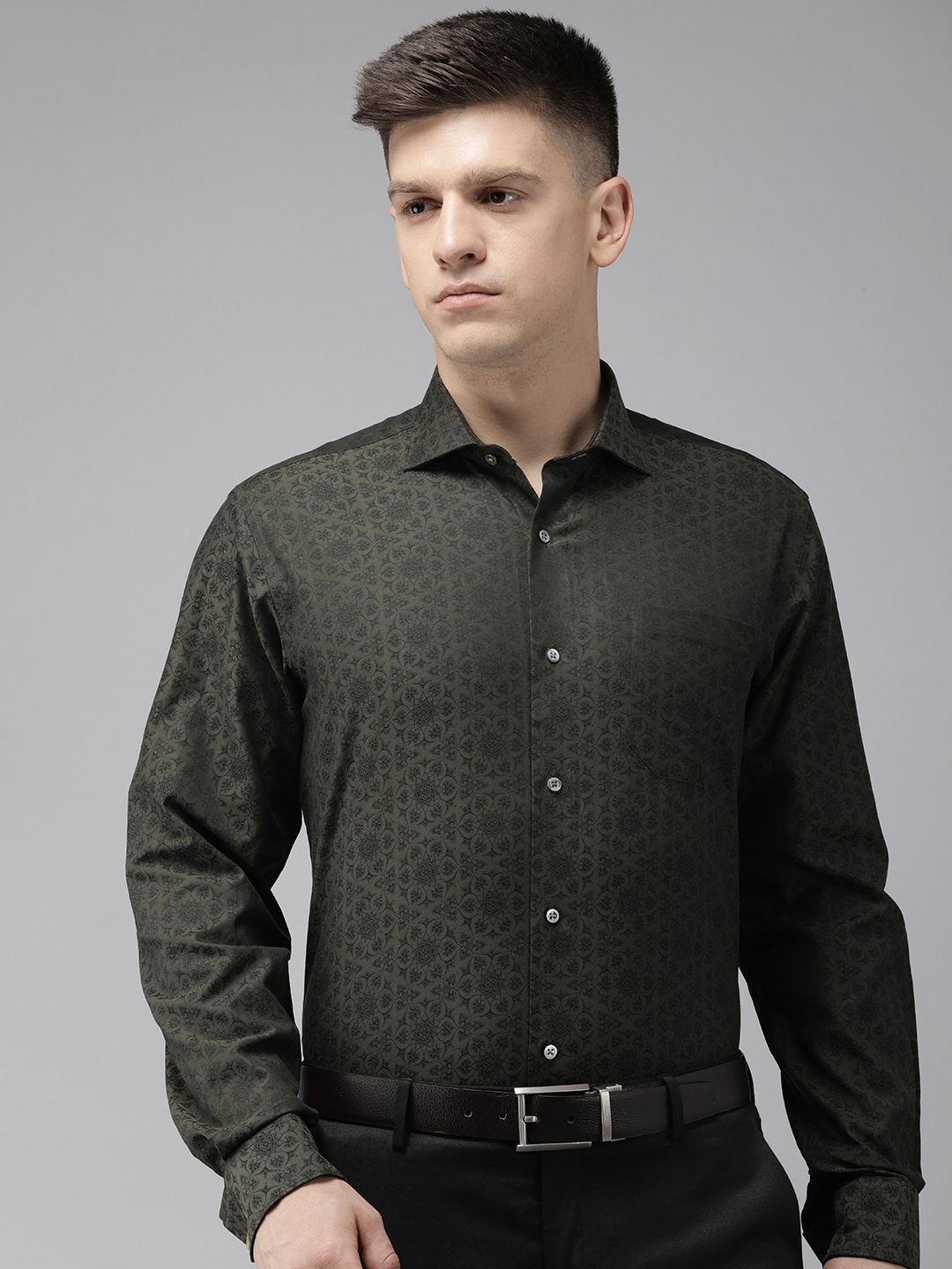 

Van Heusen Pure Cotton Self Design Textured Formal Shirt, Olive
