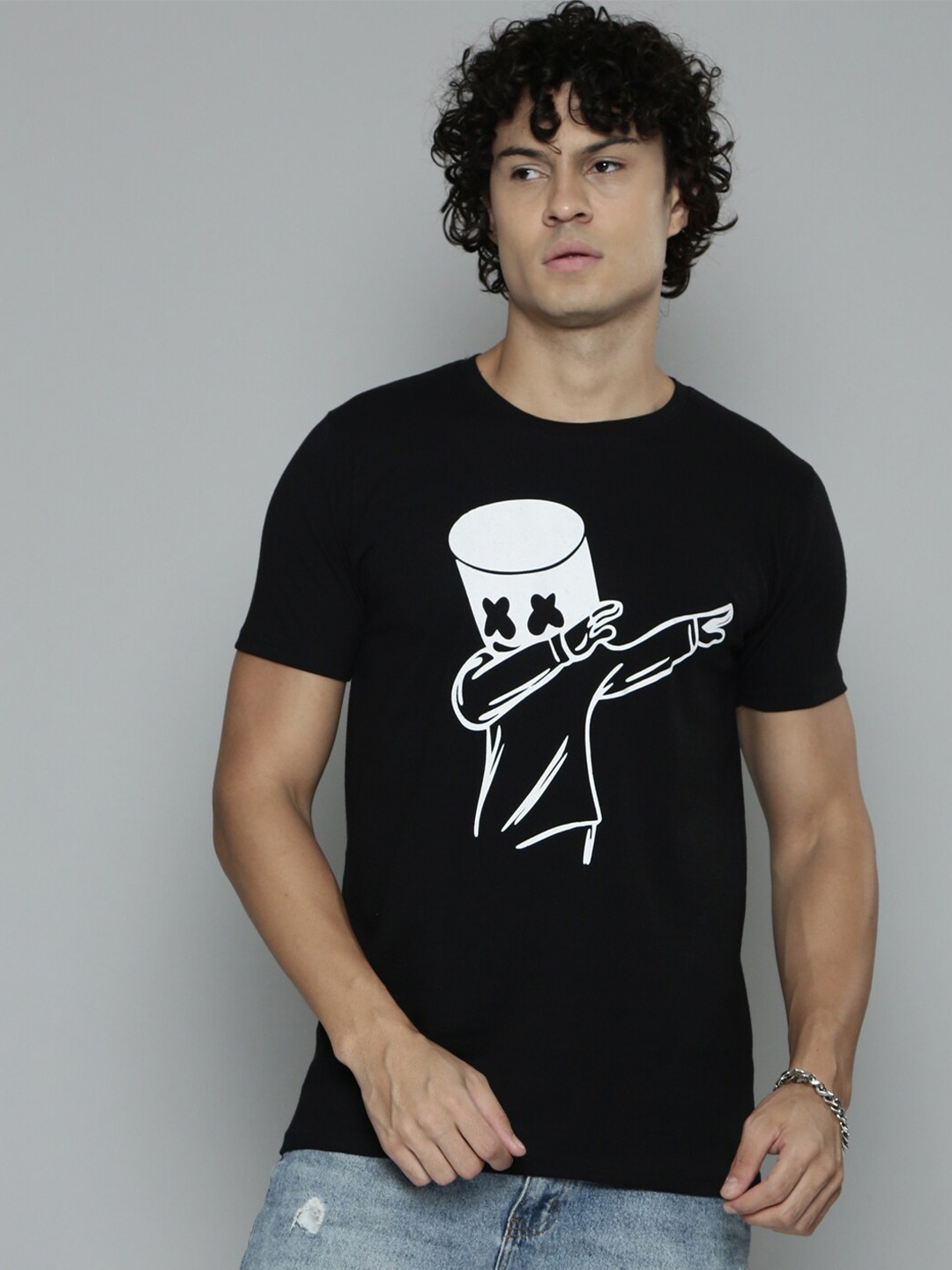 

SMARTEES Men Printed Cotton T-shirt, Navy blue