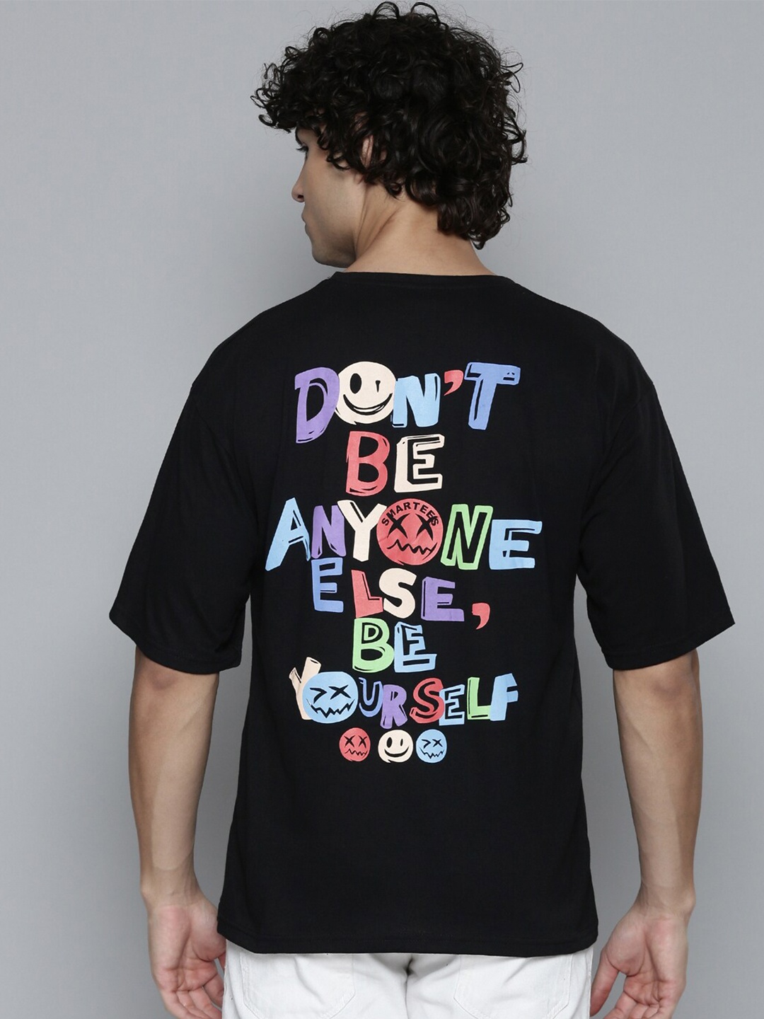 

SMARTEES Typography Round Neck Oversized Cotton T-shirt, Black