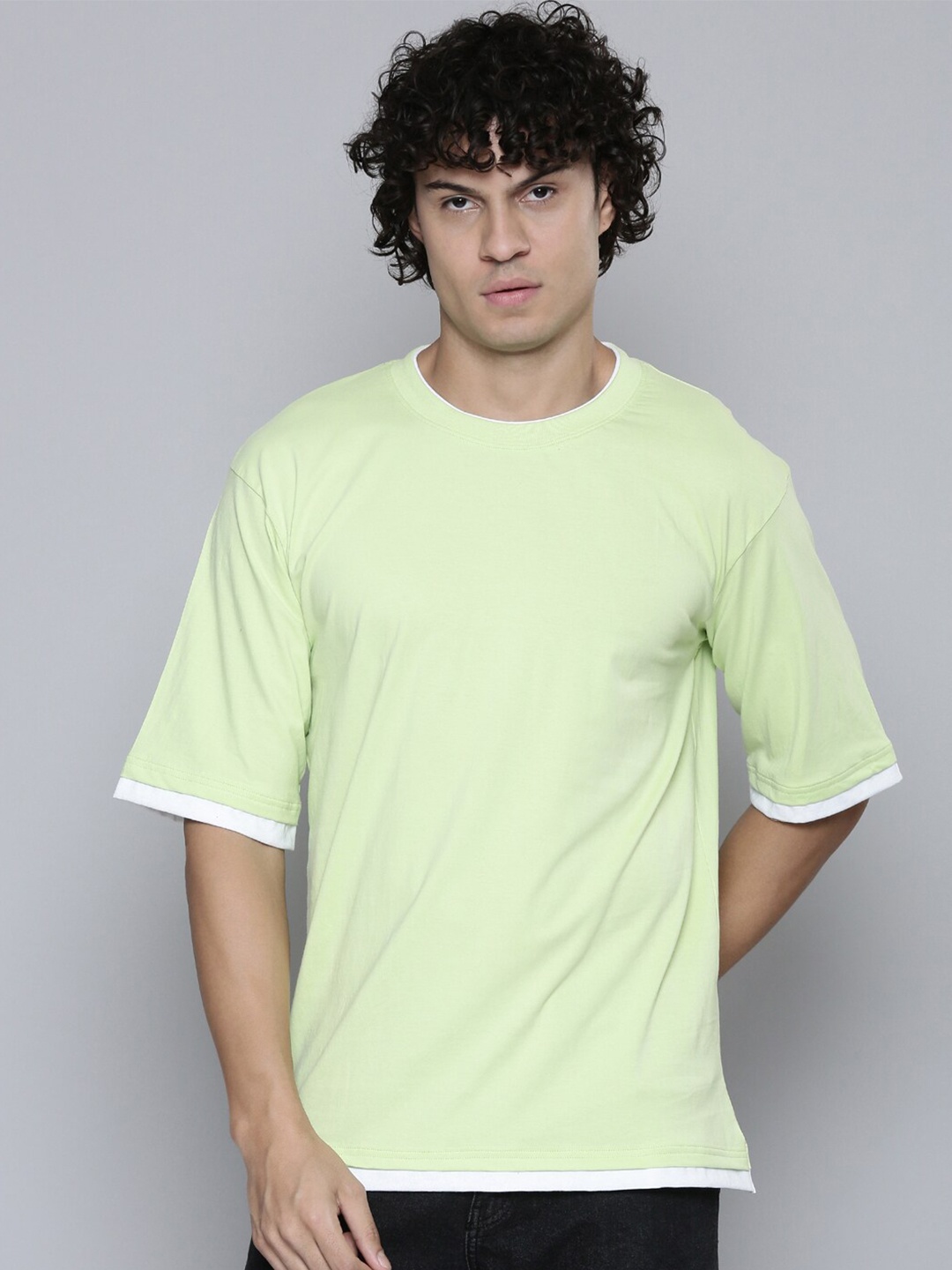 

SMARTEES Drop Shoulder Cotton T-shirt, Lime green