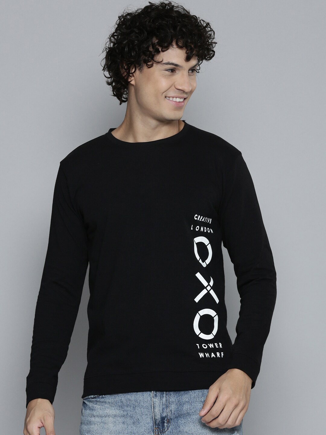 

SMARTEES Typography Printed Long Sleeve Cotton T-shirt, Black