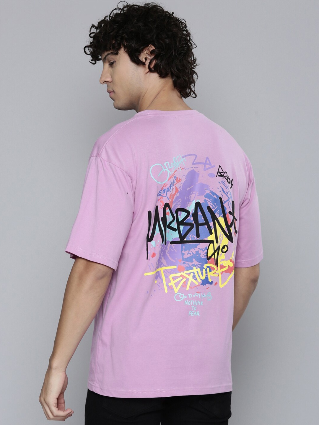 

SMARTEES Typography Printed Oversized Cotton T-shirt, Lavender