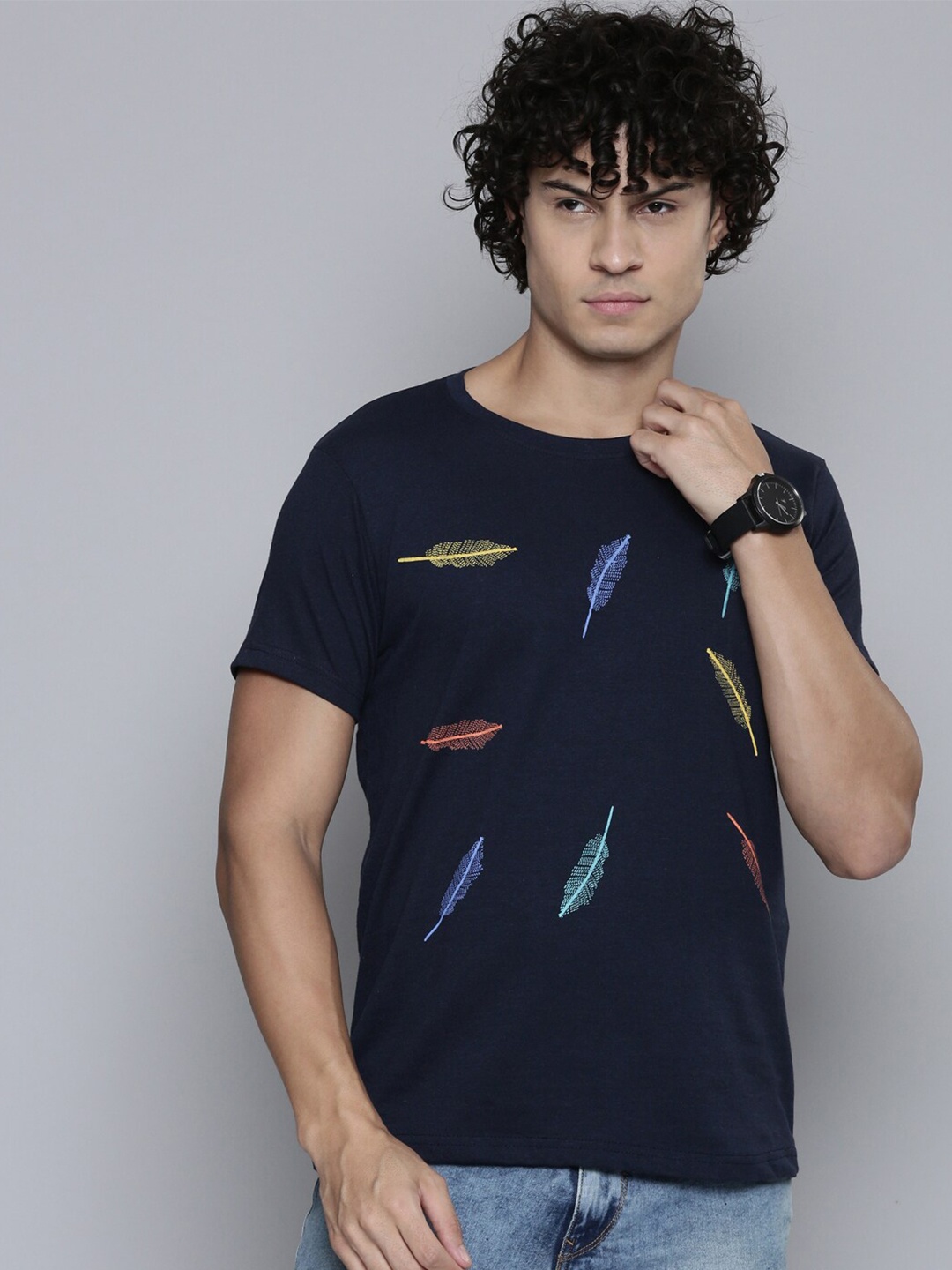 

SMARTEES Conversational Printed Cotton T-shirt, Navy blue