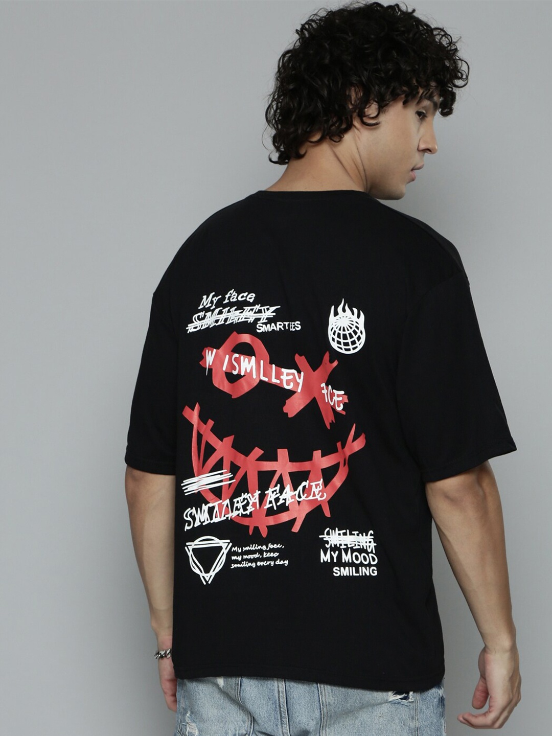 

SMARTEES Graphic Printed Oversized Cotton T-shirt, Black