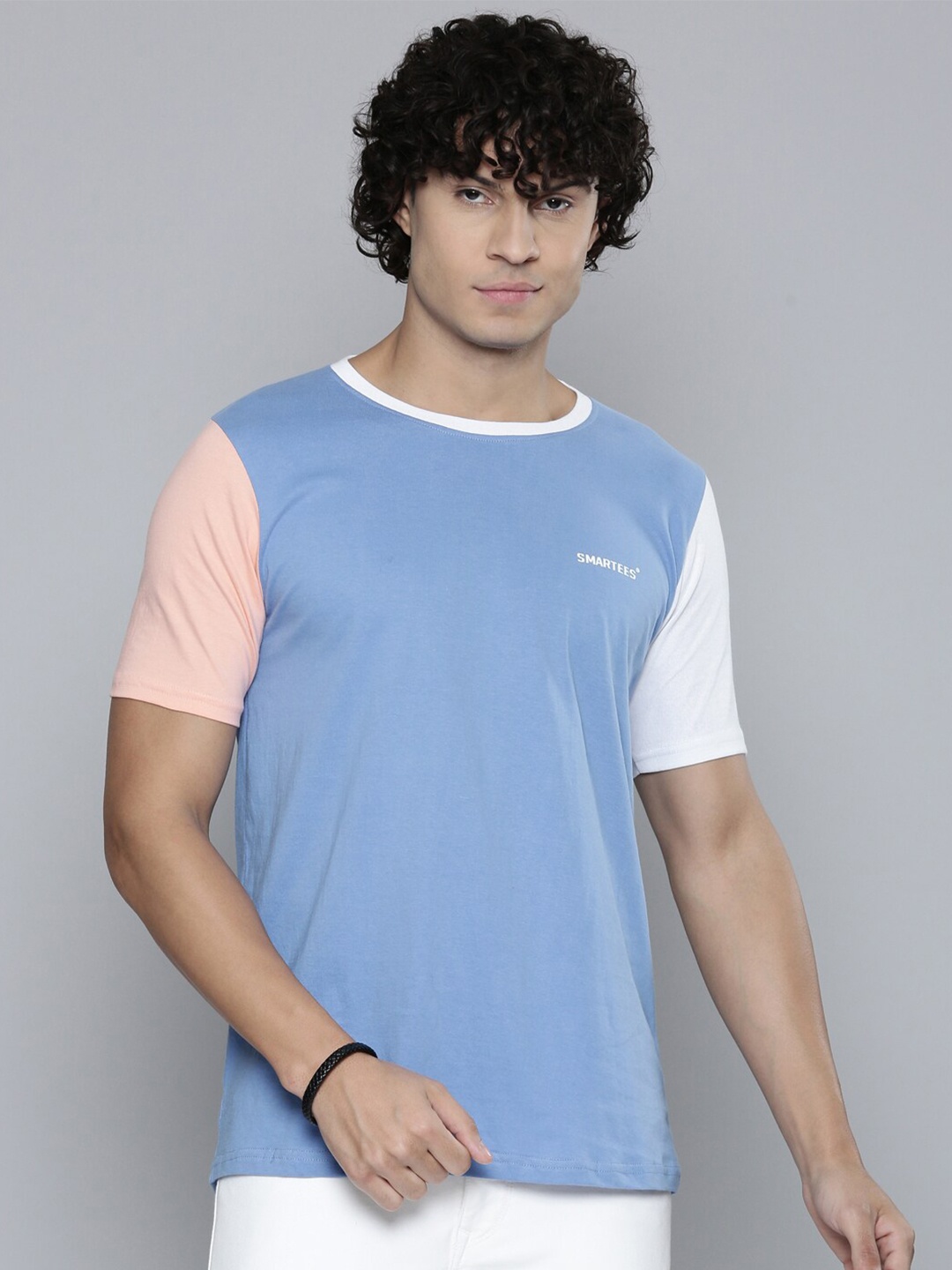 

SMARTEES Colourblocked Round Neck Cotton T-shirt, Blue