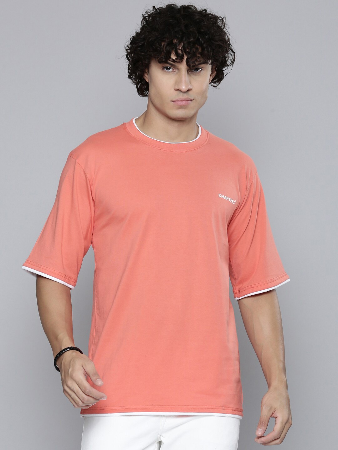 

SMARTEES Men Solid Cotton T-shirt, Peach