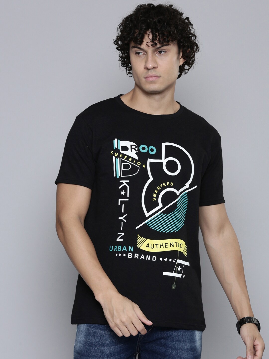 

SMARTEES Graphic Printed Round Neck Cotton T-shirt, Black