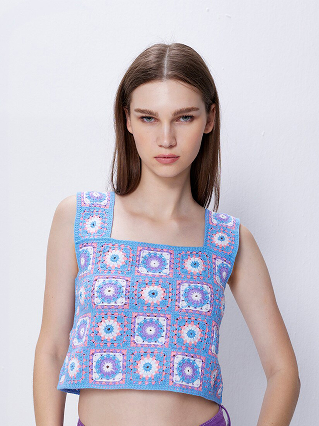 

COVER STORY Lavender Self Design Knitted Cotton Crop Top