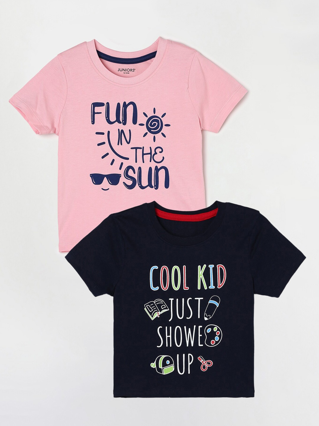 

Juniors by Lifestyle Pack Of 2 Printed Cotton T-Shirts, Navy blue