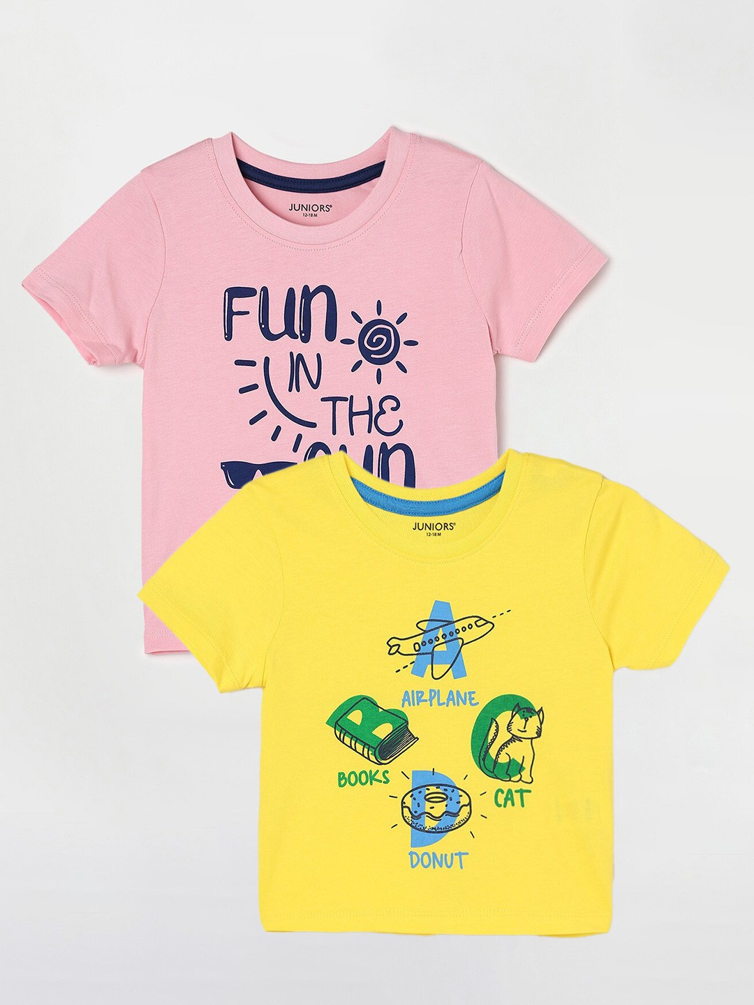 

Juniors by Lifestyle Pack Of 2 Printed Cotton T-Shirts, Yellow