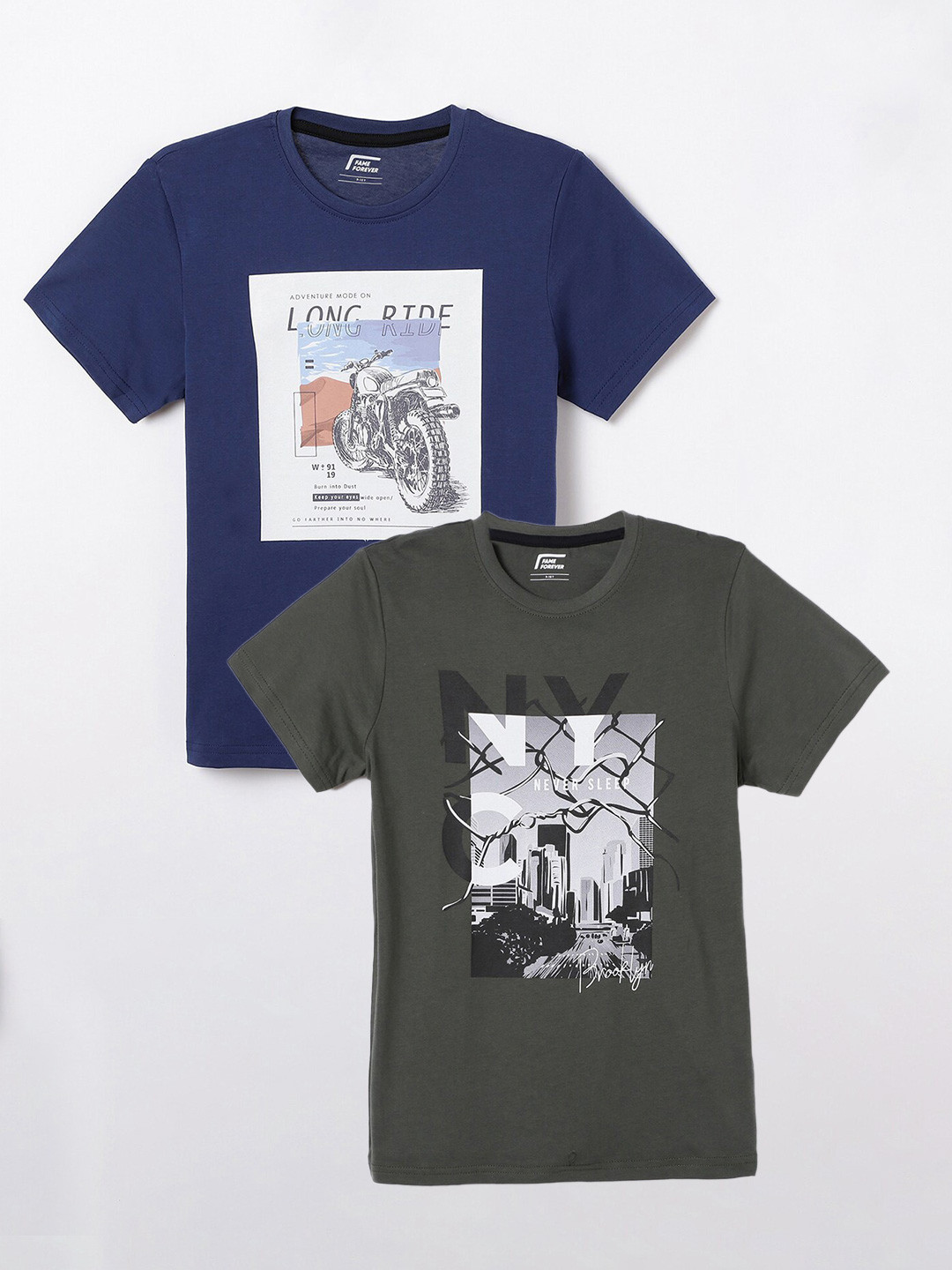 

Juniors by Lifestyle Pack Of 2 Printed Cotton T-Shirts, Olive