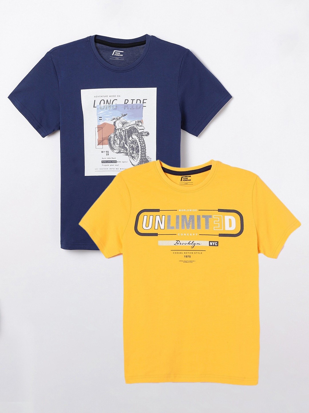 

Juniors by Lifestyle Pack Of 2 Printed Cotton T-Shirts, Yellow