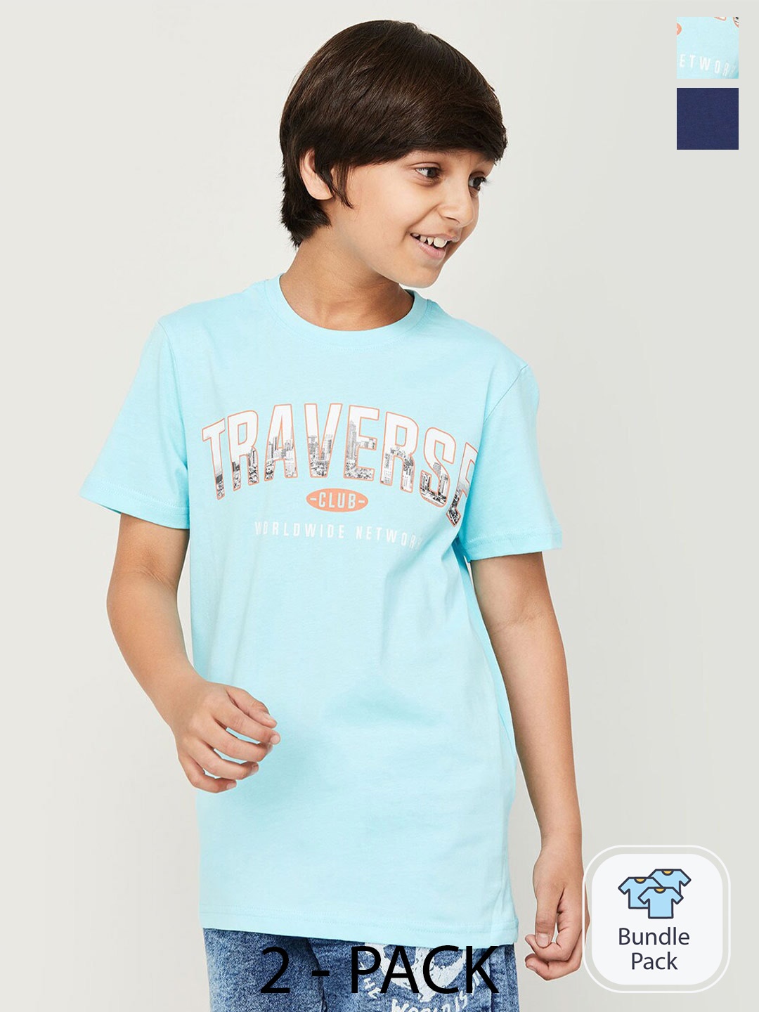 

Juniors by Lifestyle Pack Of 2 Printed Cotton T-Shirts, Blue