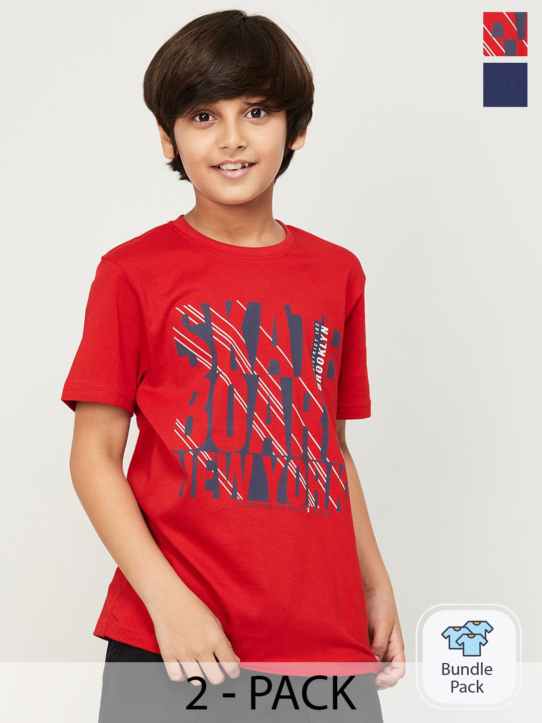 

Juniors by Lifestyle Pack Of 2 Printed Cotton T-Shirts, Red